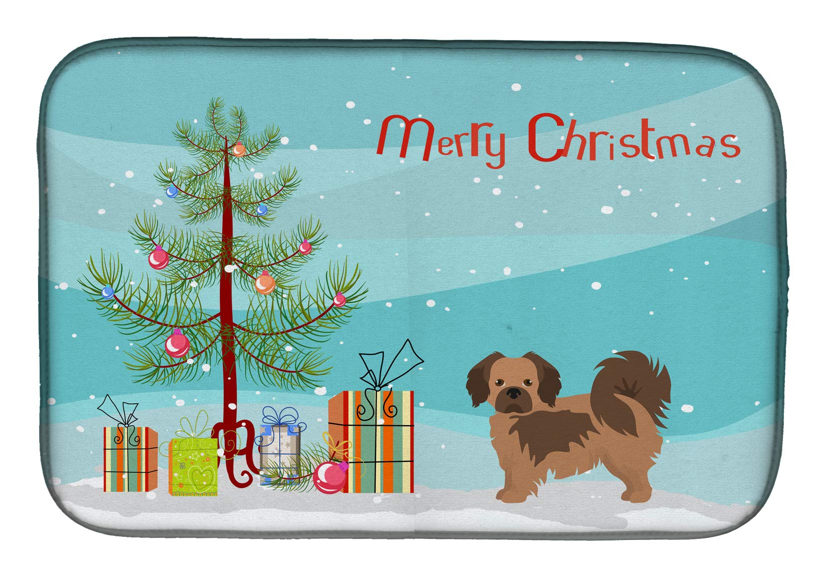 **Tibetan Spaniel Christmas Tree Dish Drying Mat – Absorbent Kitchen Counter Protector (14x21 Inch) | Holiday Decor & Dish Drainer for Countertops | Christmas Kitchen Decor & Festive Gift for Dog Lovers | Perfect for Holiday Parties, Dish Drying & Winter Home Styling | Use Cases: Countertop Protection, Holiday Kitchen Decor, Dog Lover Gifts, Christmas Party Styling, Winter Gathering Essentials**