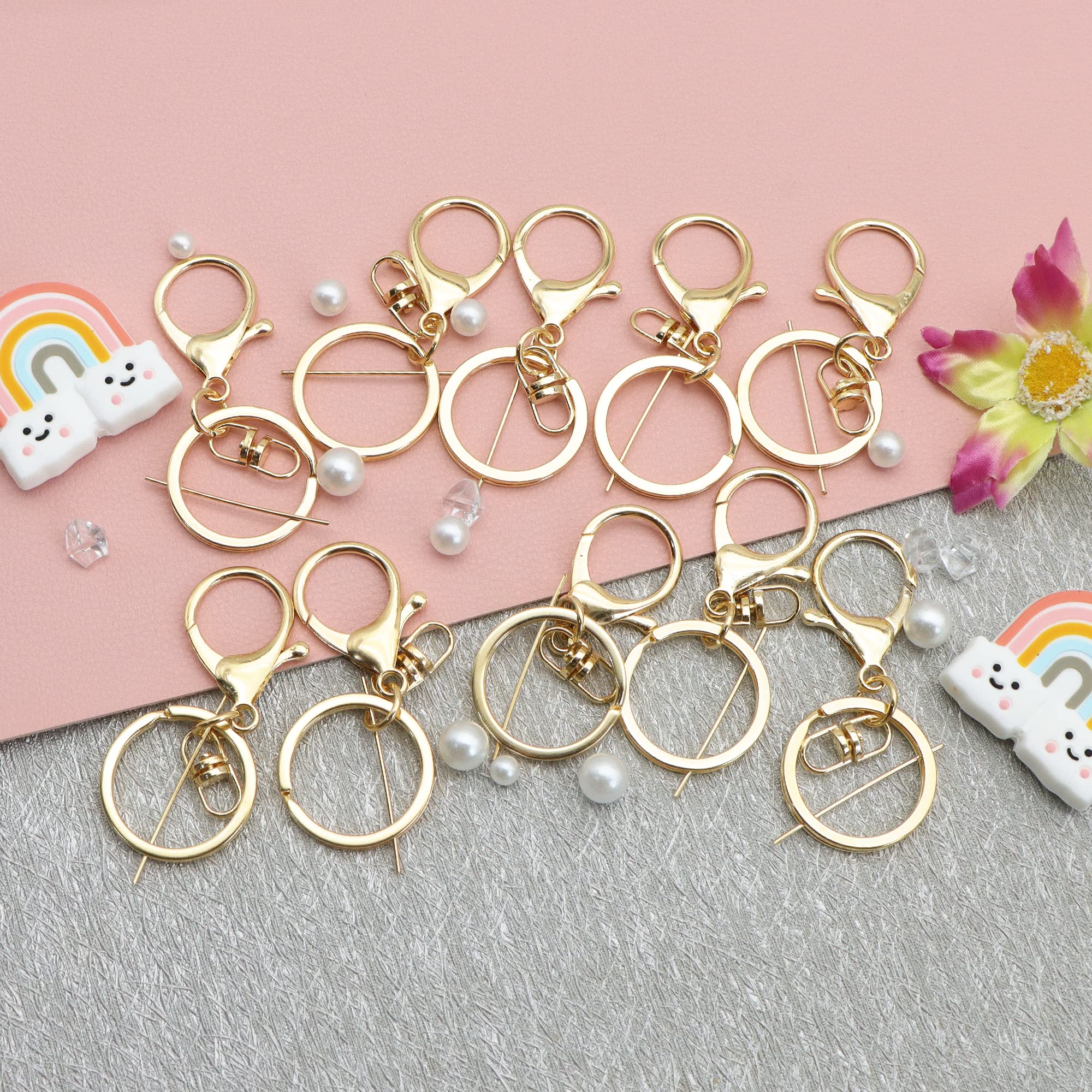 10 Pcs Gold Lobster Swivel Clasps with Extension Chain - Jewelry Making Findings, DIY Keychain Accessories for Keys, Purses & Handmade Crafts