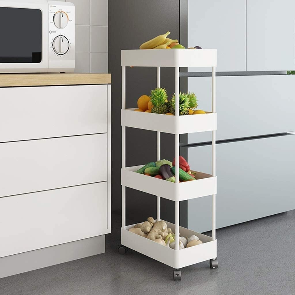 3-Tier White Kitchen Storage Rack for Fruits, Vegetables, Toys & Snacks - Heavy Duty Rolling Cart with Wheels for Pantry, Living Room & Playroom Organization