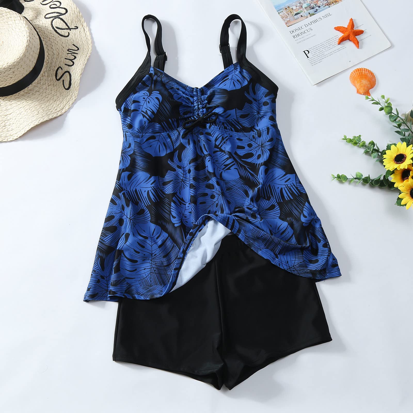 BOTCAM Women's Plus Size Bikini Set - XXL Blue Printed Two-Piece Swimwear for Beach, Pool & Vacation | High Waist Bikini Top & Bottom for Summer Swimming, Sunbathing & Water Sports