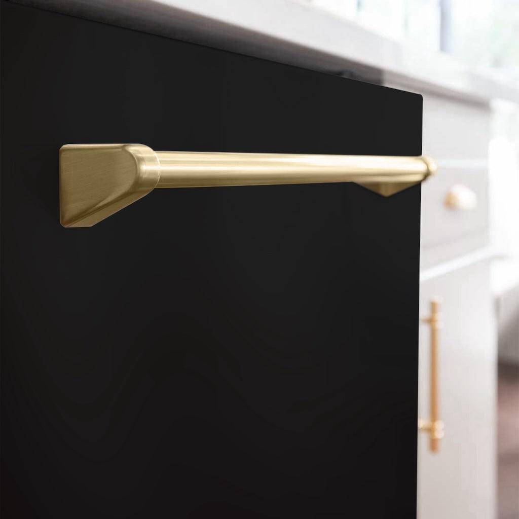 ZLINE Autograph Edition 24 Inch Black Matte Dishwasher with Champagne Bronze Handle - 3rd Rack, Top Touch Controls, 45dBA Ultra Quiet - Perfect for Modern Kitchens, Open Concept Homes & Luxury Condos (DWMTZ BLM 24 CB)
