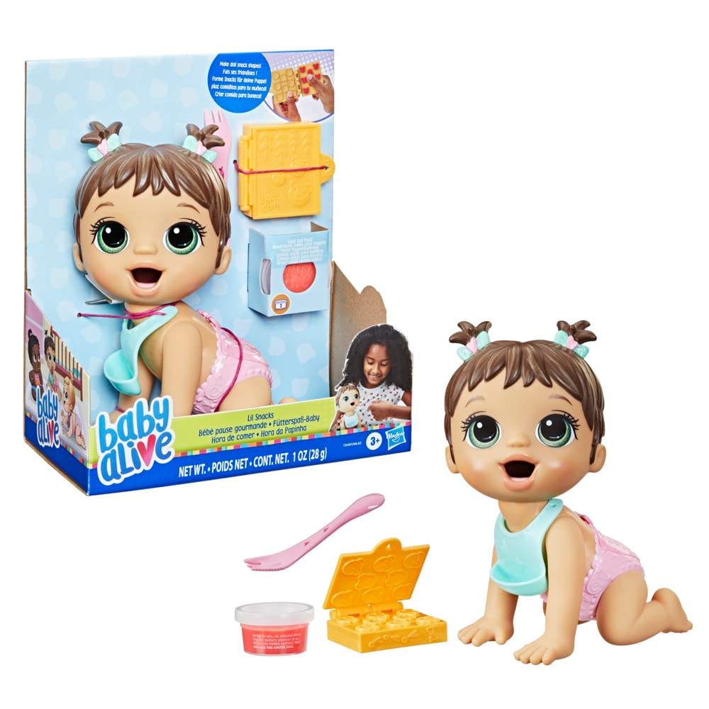 Baby Alive Lil Snacks Brown Hair Interactive Baby Doll - Fun Pretend Play Toy for Kids, Great Gift for Birthdays & Holidays | Playtime, Role-Playing, Imaginative Games
