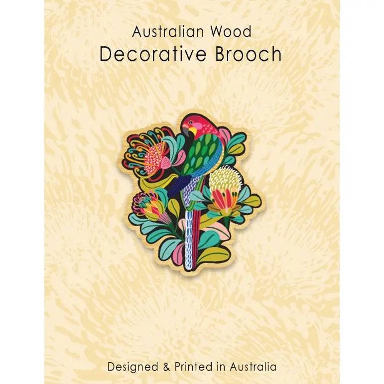 Handmade Australian Rosella Bird Wooden Brooch - Unique Nature-Inspired Jewelry for Women - Perfect for Casual Wear, Gift Giving & Bird Lovers