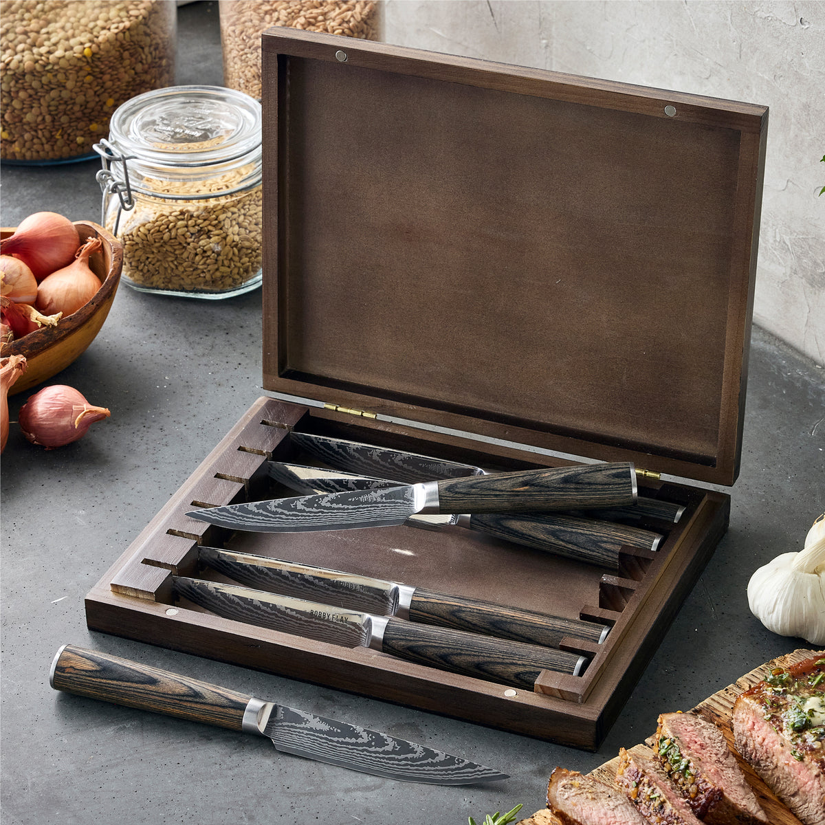 Bobby Flay by GreenPan Stainless Steel 6-Piece Steak Knife Set - Premium Sharp Cutlery for Steak, Meat & BBQ - Perfect for Dining, Gifts & Kitchen Essentials