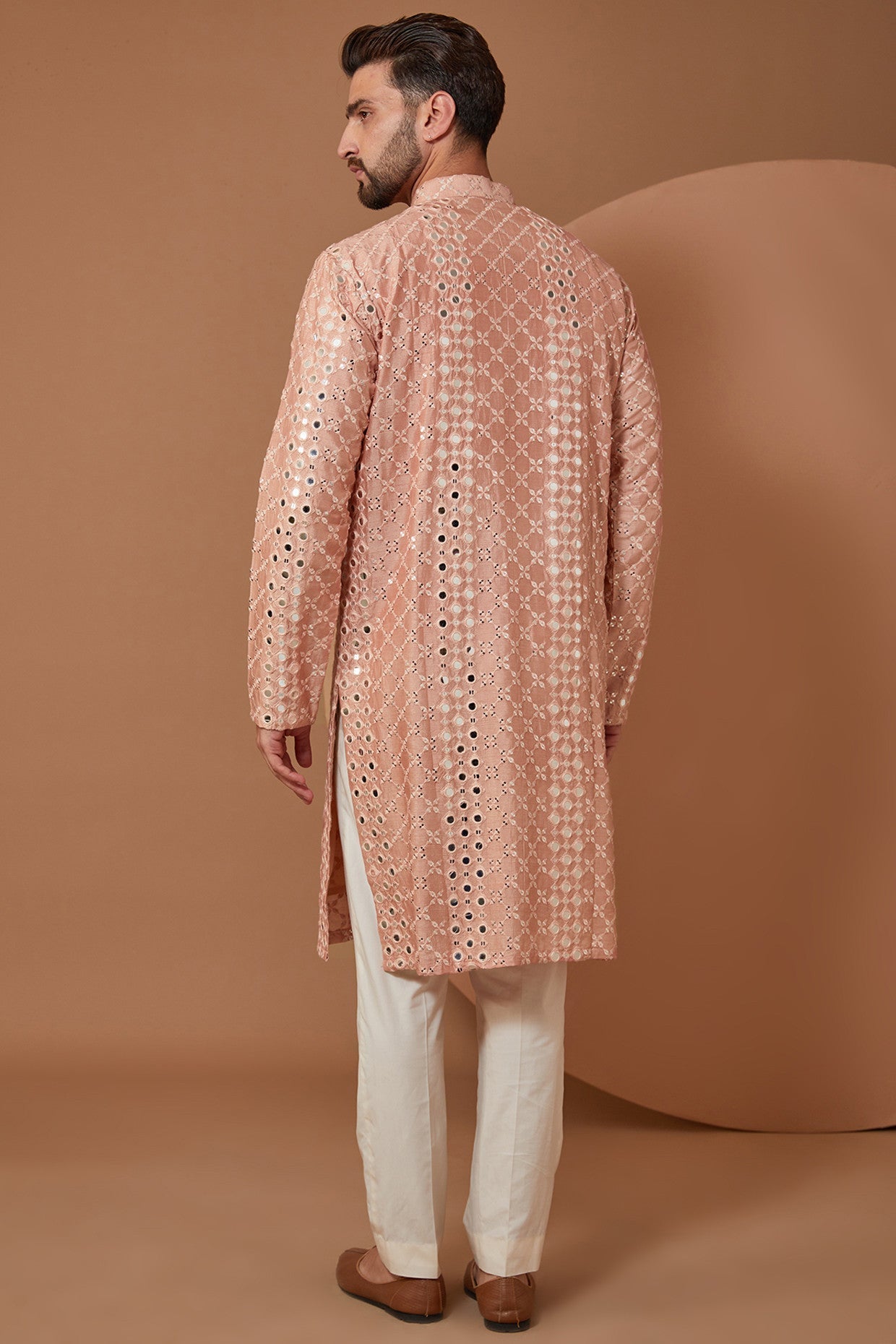 Peach Signature Mirrorwork Kurta - Embroidered Indian Tunic Top for Women | Perfect for Festivals, Weddings & Ethnic Wear