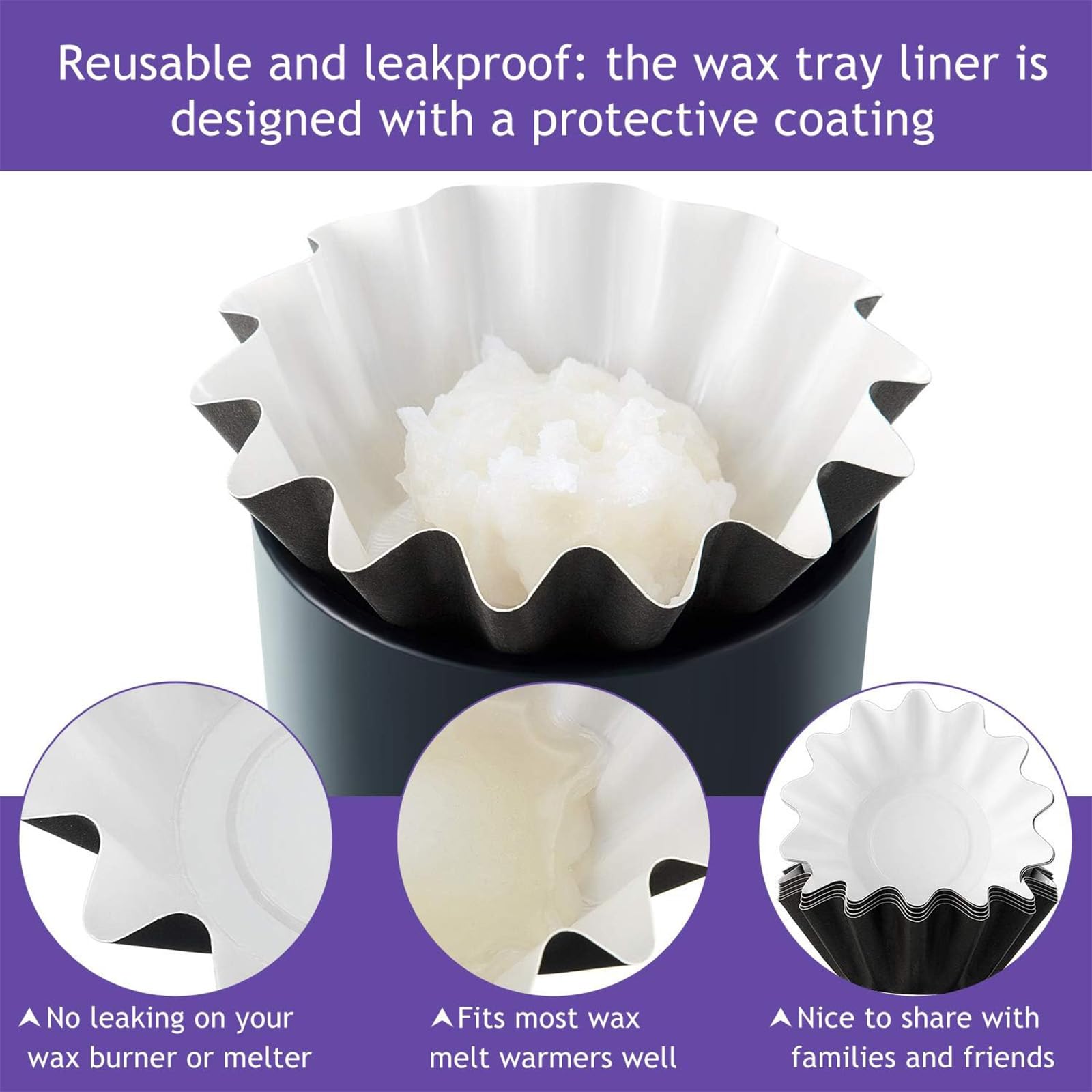 Boao Reusable Wax Warmer Liners - 25 Pack Leakproof Wax Melt Cups for Electric Scented Candle Warmers & Burners - White Wax Paper Holders for Home Aromatherapy, Spa Relaxation and Holiday Decor