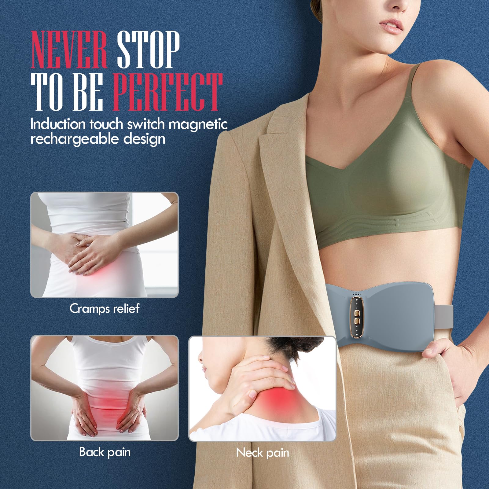 Portable Cordless Heating Pad for Cramps & Pain Relief - Electric Heating Pad with 3 Heat Levels & 3 Vibration Massage Modes - Fast Heating for Belly, Back & Muscle Pain - Perfect for Period Cramps, Backaches & Relaxation at Home or Office