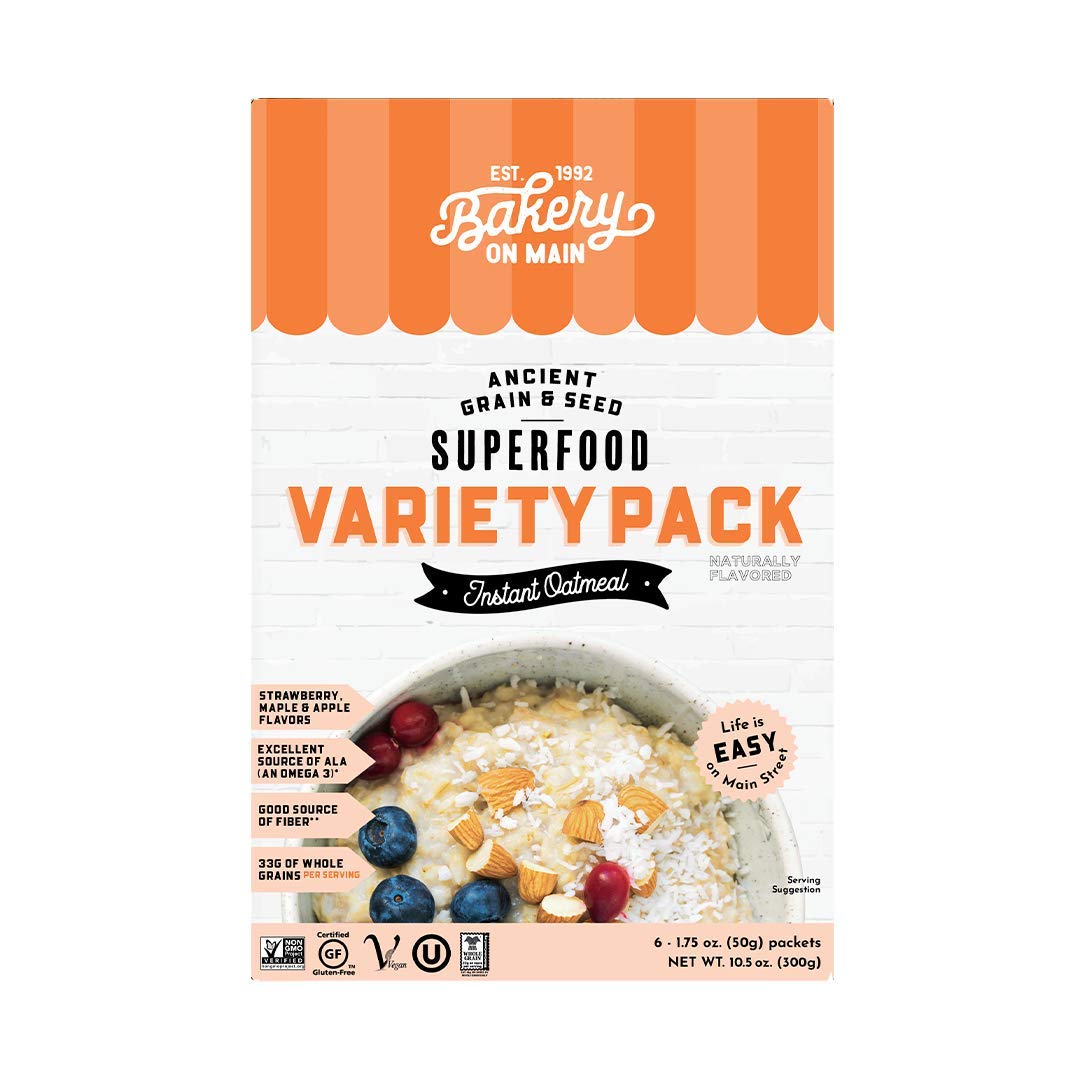Bakery On Main Gluten-Free Instant Oatmeal Variety Pack - Vegan, Non-GMO, Quick Breakfast - 10.5oz (Pack of 1) - Perfect for Busy Mornings, Office Snacks & Healthy Lifestyle