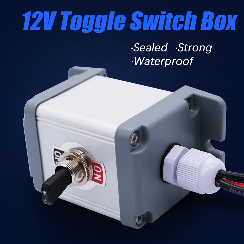 12V 30A Blue LED Lighted Toggle Switch Box - Sealed Metal Station with Wire, SPST ON/Off 2 Position 3 Pin Switch for Car, Truck, Boat, ATV & Marine Applications - Waterproof Electrical Control for Automotive, Marine & Off-Road Vehicles (Model: JH-ASW-07D-2-BU)