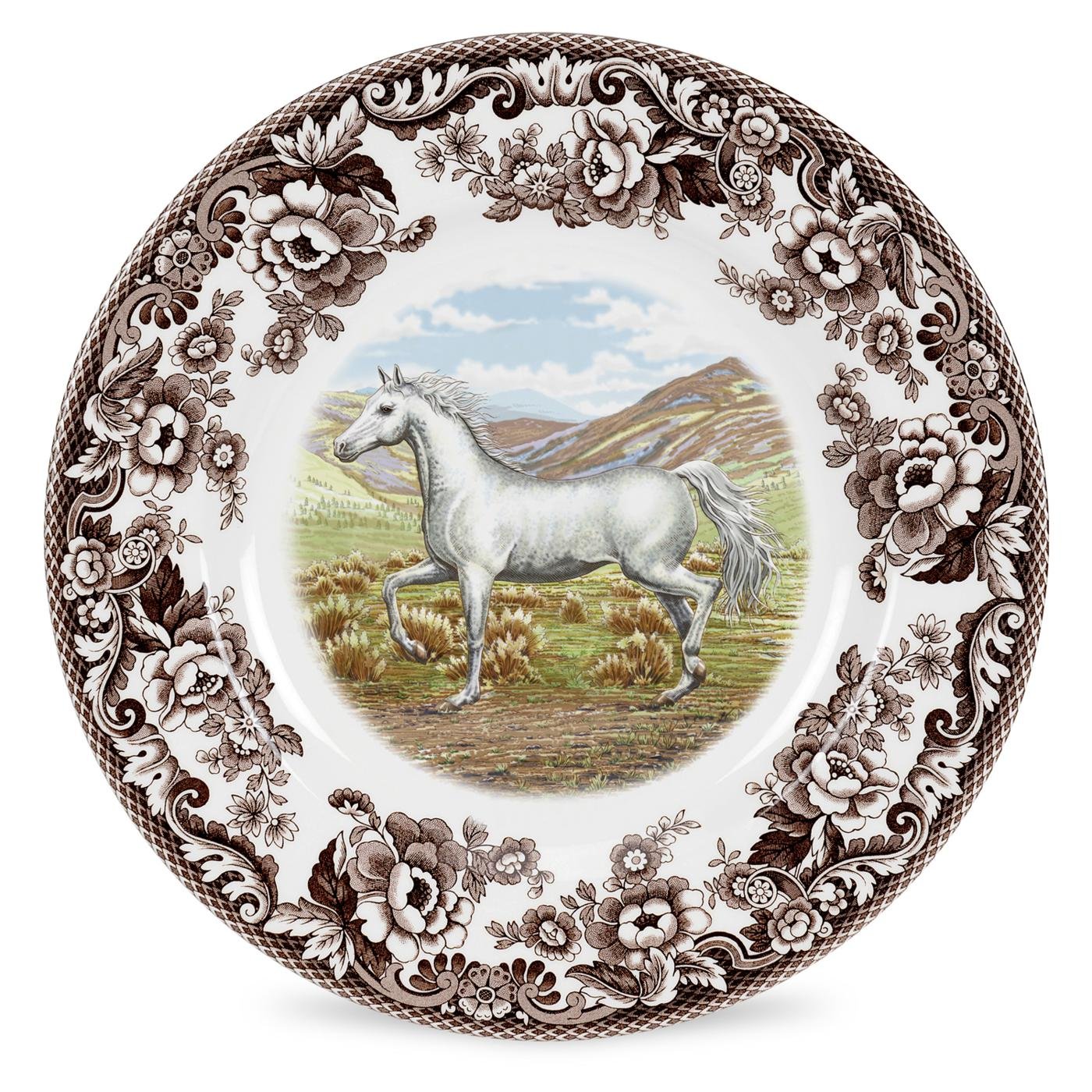 Spode Woodland Dinner Plate with Arabian Horse Design | 10.5 Inch Fine Earthenware Plate | Microwave & Dishwasher Safe | Made in England | Perfect for Hunting Cabin, Lodge, Cottage Decor & Rustic Dining