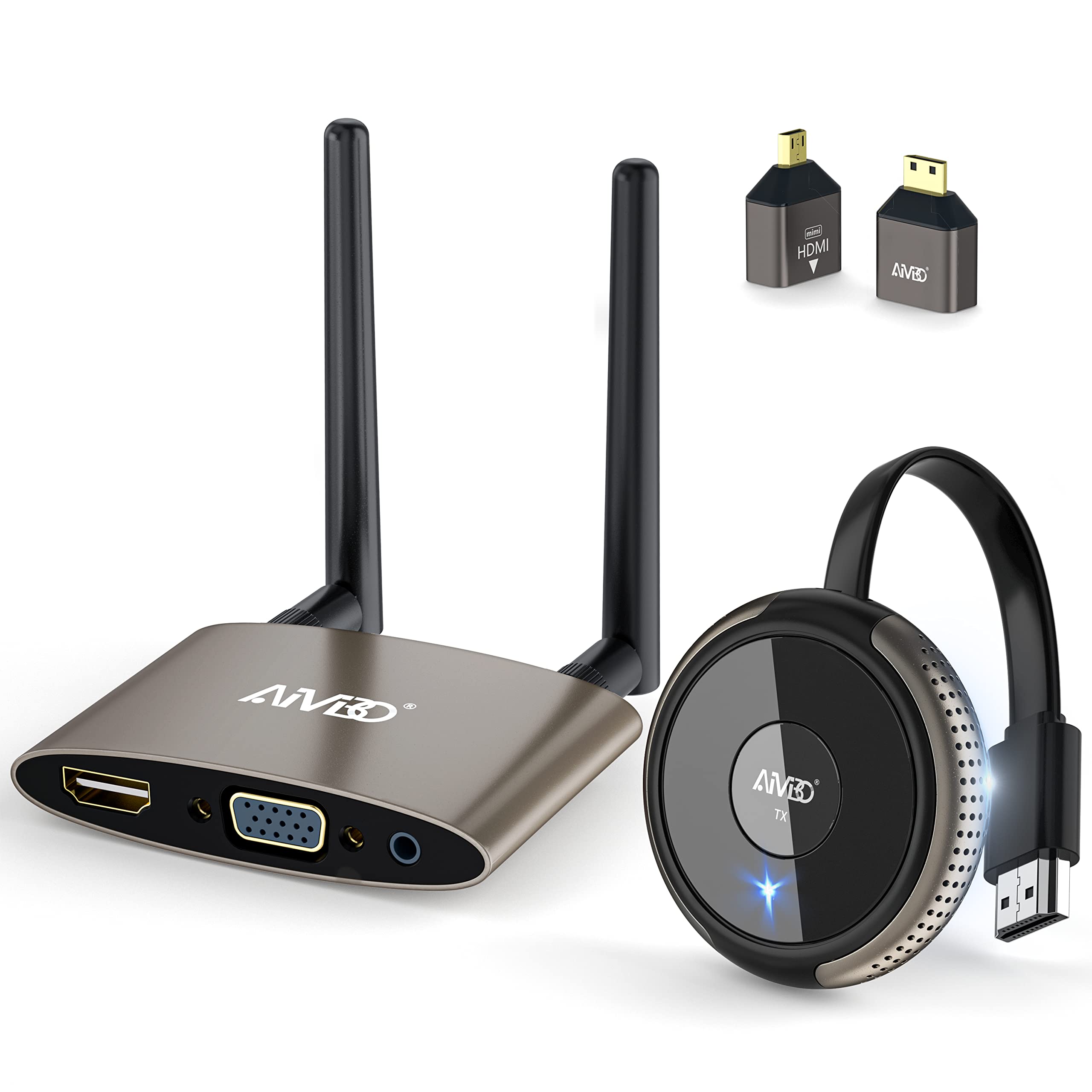 4K Wireless HDMI Transmitter and Receiver - 165FT/50M Range, 5G Video Audio Extender for Laptop/PC/Camera/Phone to HDTV/Monitor/Projector - Includes Mini/Micro Adapter & Supports HDMI VGA Dual Screens - Perfect for Home Theater, Gaming, and Business Presentations