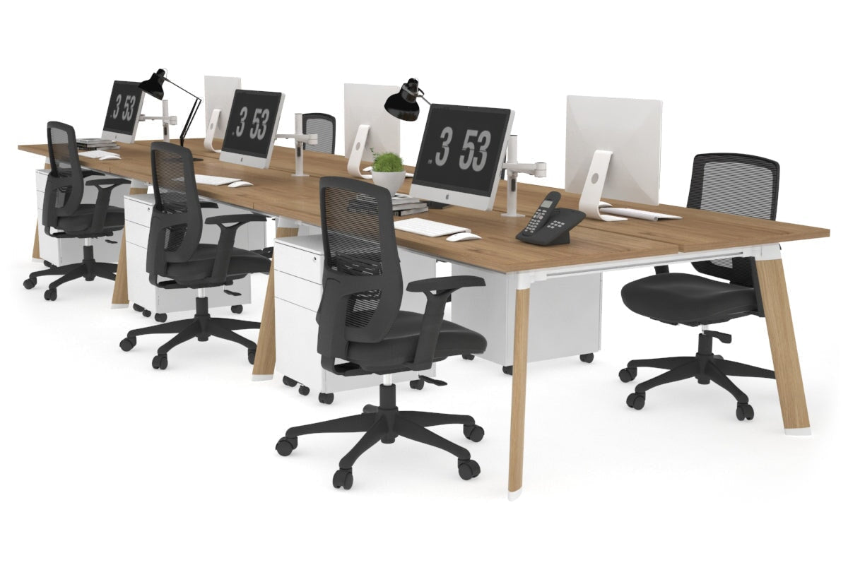 6-Person Workstation with Wood Imprint Frame - 1200L x 700W Office Desk for Collaborative Workspaces & Team Meetings