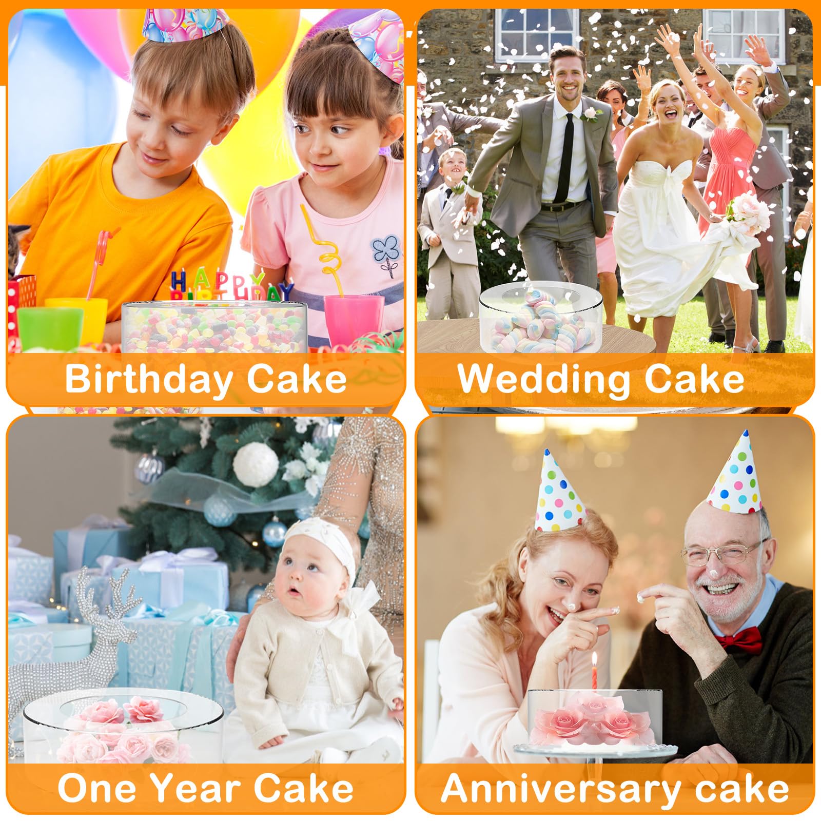2Pcs Clear Acrylic Cake Stand with LED Lights - Fillable Round Dessert Display Riser, Stackable Cake Box for Wedding, Birthday Party, Bakery Display (Ideal for Cakes, Cupcakes, Toys & Floral Arrangements)