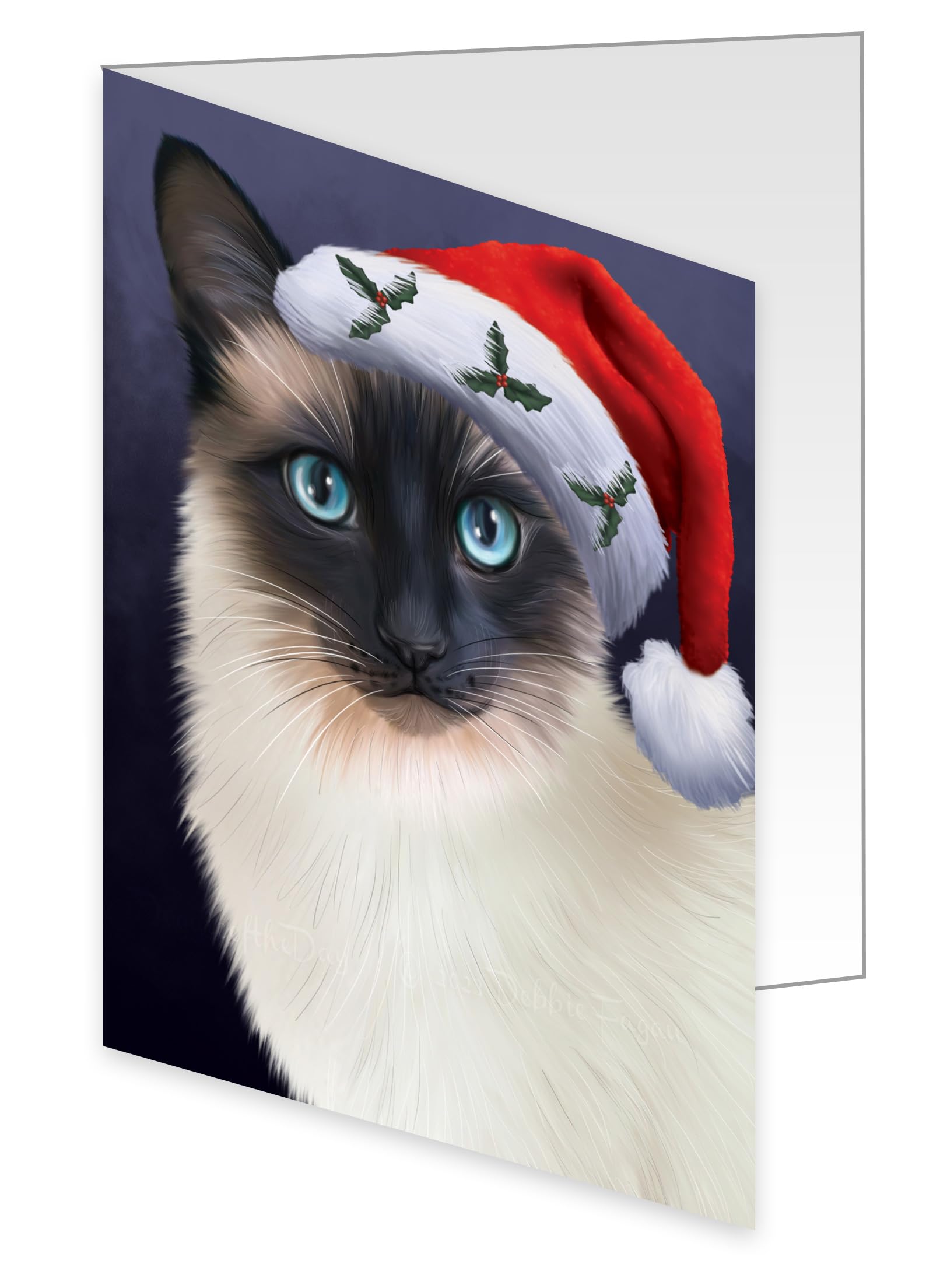 Christmas Santa Hat Wearing Siamese Cat Greeting Cards - 10 Adorable Pet Holiday Cards with Envelopes - Cute Cat Christmas Invitations for Pet Lovers - Perfect for Holiday Parties, Gift Exchanges & Festive Greetings
