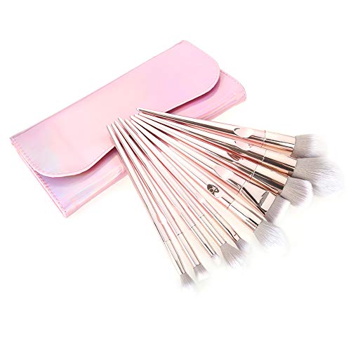 10 Pcs Portable Makeup Brush Set with Travel Bag - Professional Foundation, Blush & Eyeshadow Cosmetic Brushes Kit for Daily Makeup & On-the-Go Touch Ups