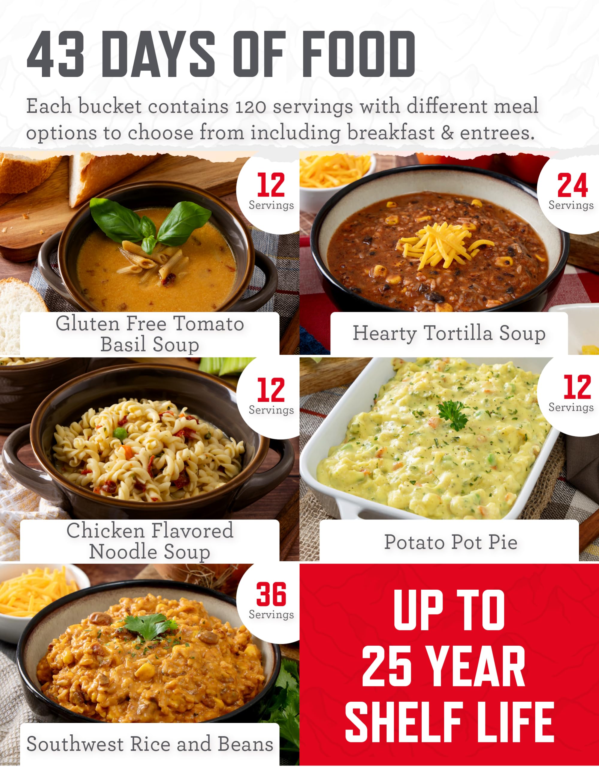 ReadyWise Emergency Food Supply - 360 Servings, 3 Buckets, Freeze Dried MRE Meals for Survival, Hiking, Camping & Outdoor Adventures | 25-Year Shelf Life | Perfect for Disaster Preparedness & Emergency Kits