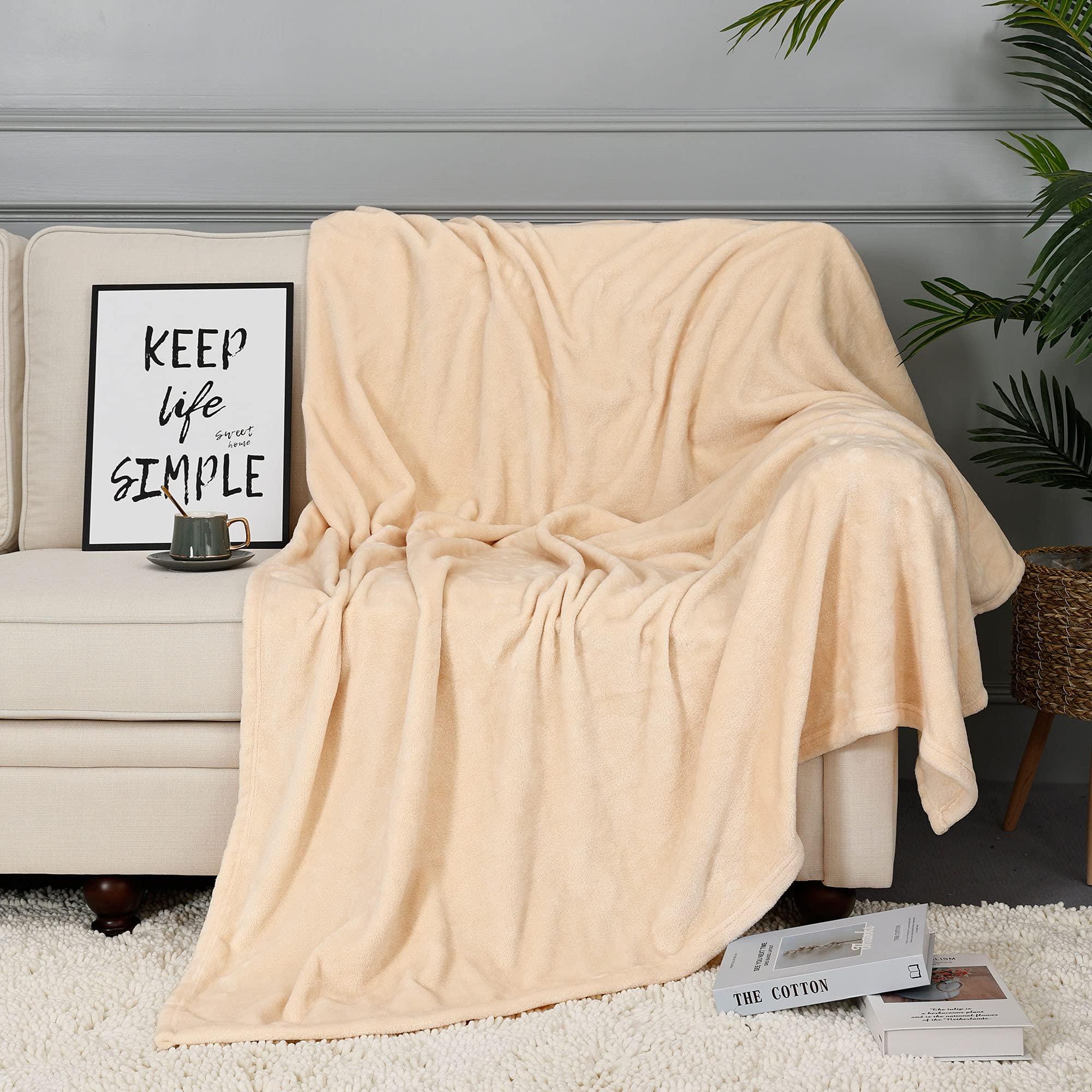 NANPIPER Super Soft Fleece Blanket - Luxury Plush Microfiber Flannel Throw for Bed, Couch & Sofa - Cozy Warm Twin Size Blanket in Beige - Perfect for Winter Nights, Movie Time & Relaxation