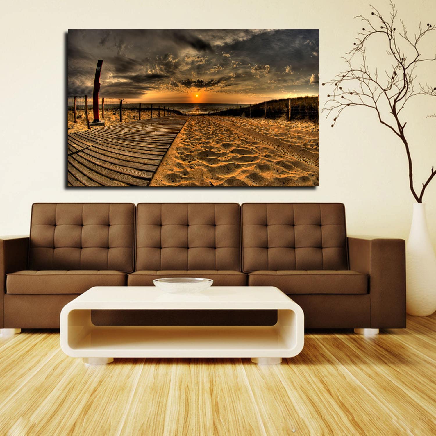 Beach Sunset Canvas Art - Framed Landscape Wall Painting for Home, Office, Bedroom Decor - Ready to Hang - Perfect for Coastal & Boho Interior Design