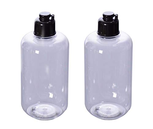 VASANA 10oz Empty Refillable Plastic Squeeze Bottles with Black Flip Cap - 2 Pack Clear Bottles for Cosmetic, Essential Oil, Shampoo, Shower Gel & DIY Beauty - Perfect for Travel, Home & Salon Use