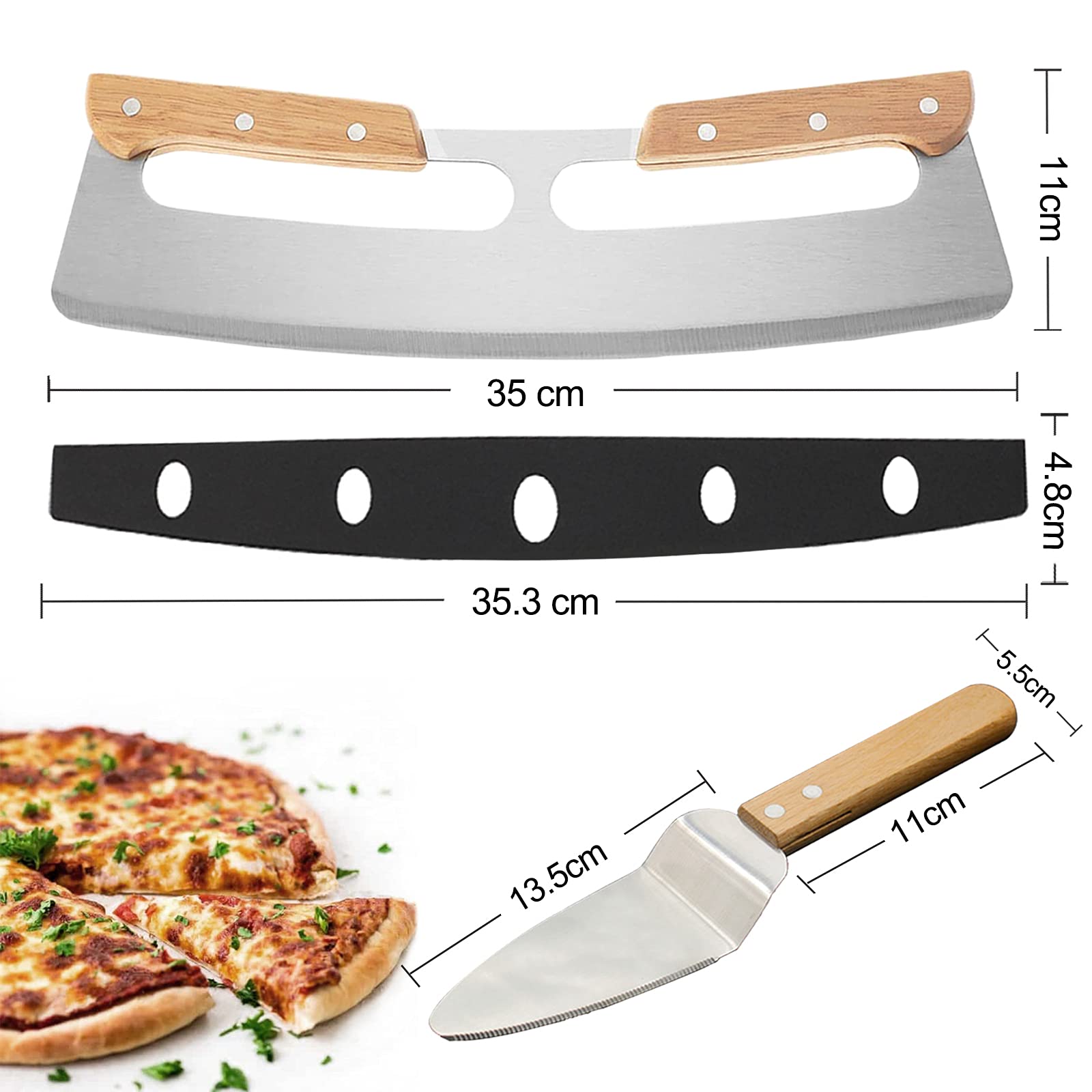 Stainless Steel Pizza Cutter with Wooden Handle & Protective Cover - 14 Inch Large Metal Pizza Slicer & Cake Server Set - Durable Kitchen Tools for Homemade Pizza, Bread, BBQ, Baking - Perfect for Parties, Family Gatherings & Restaurant Use