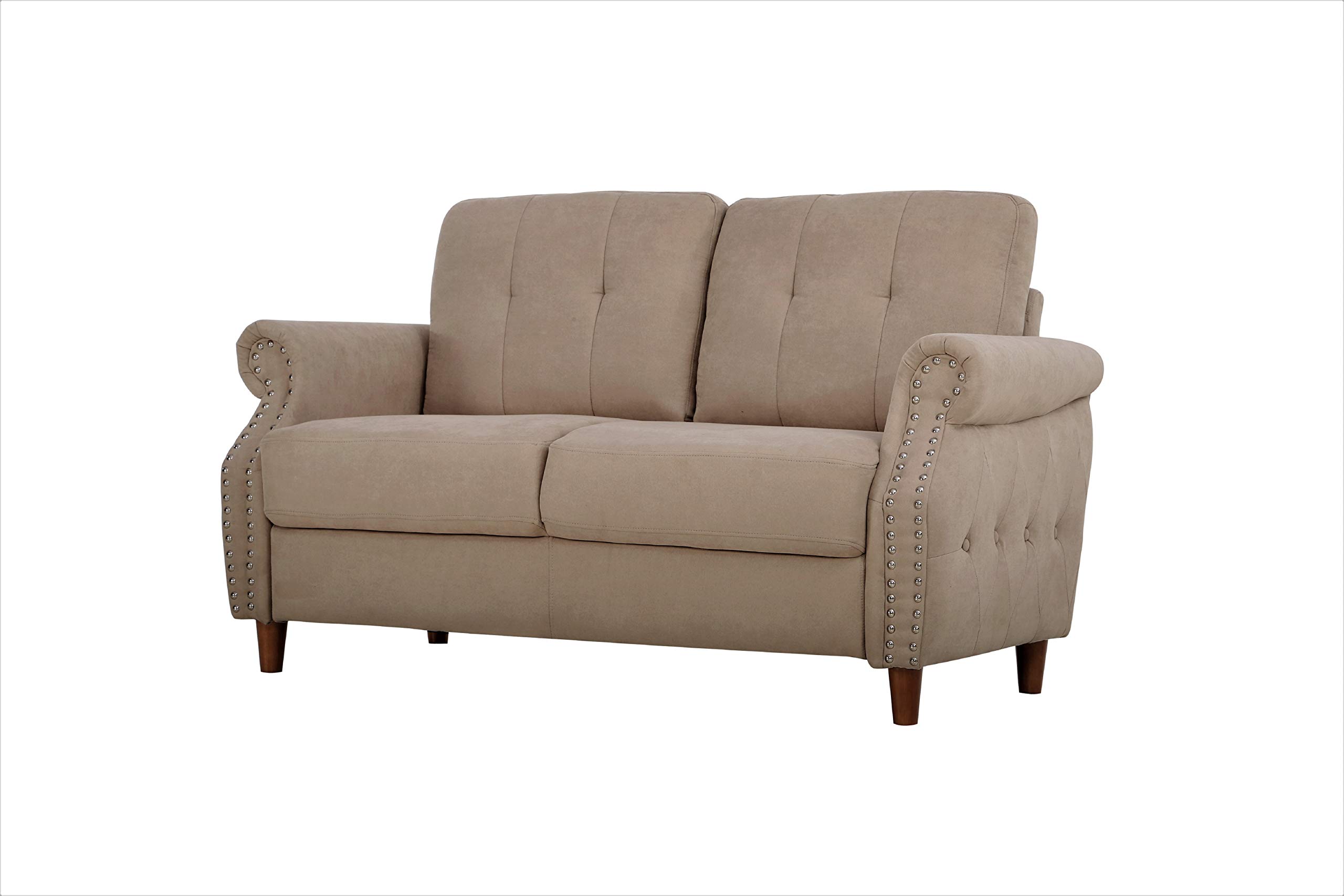 Briscoe Ultra Modern Upholstered Button Tufted Loveseat with Rolled Arms - Coffee Brown Sofa for Living Room | Perfect for Small Spaces, Apartments & Cozy Home Decor
