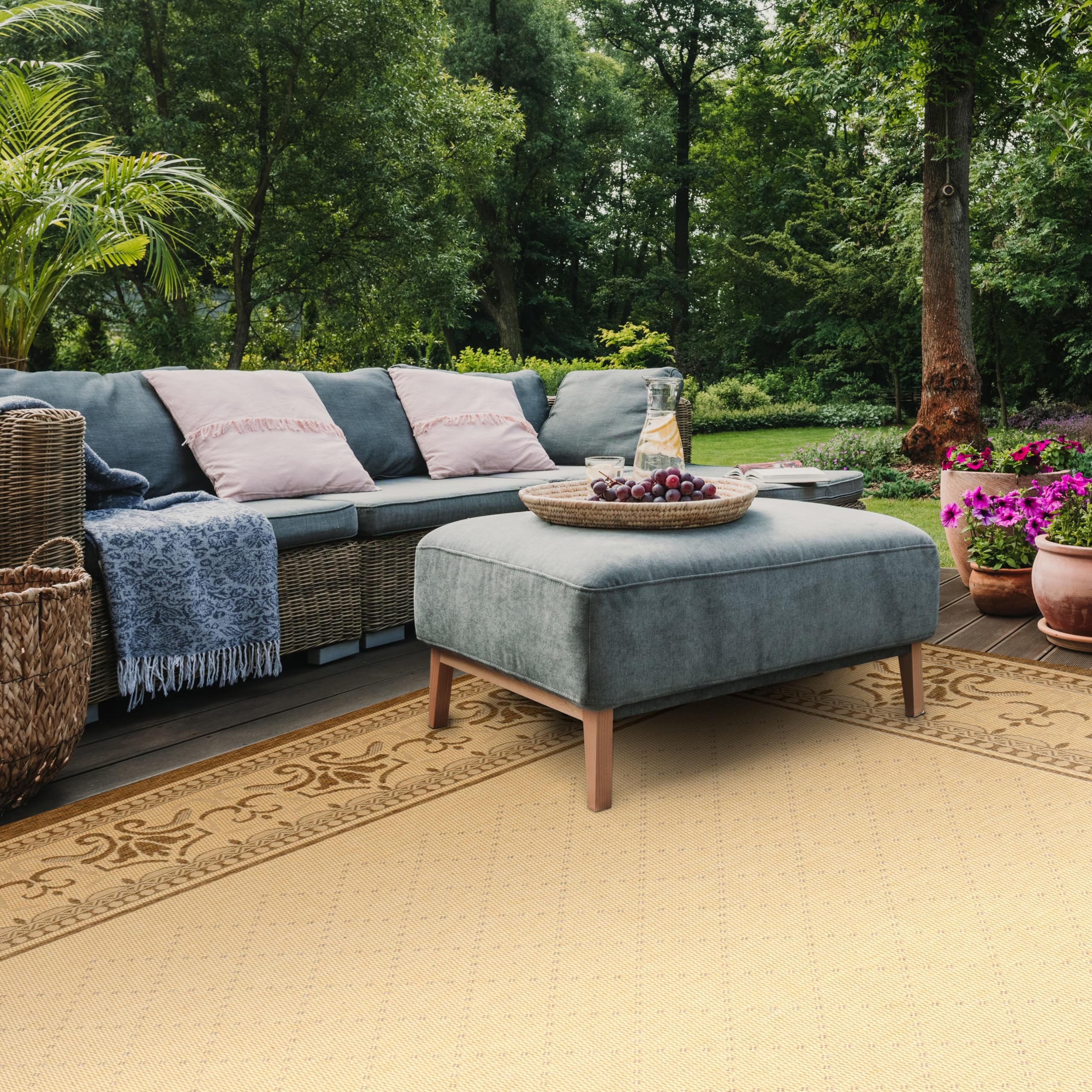SAFAVIEH Courtyard Collection 9' x 12' Area Rug - Natural & Brown Non-Shedding Easy Care Indoor Outdoor Washable Rug for Living Room, Bedroom, Patio, Backyard, Mudroom (CY0901-3001)