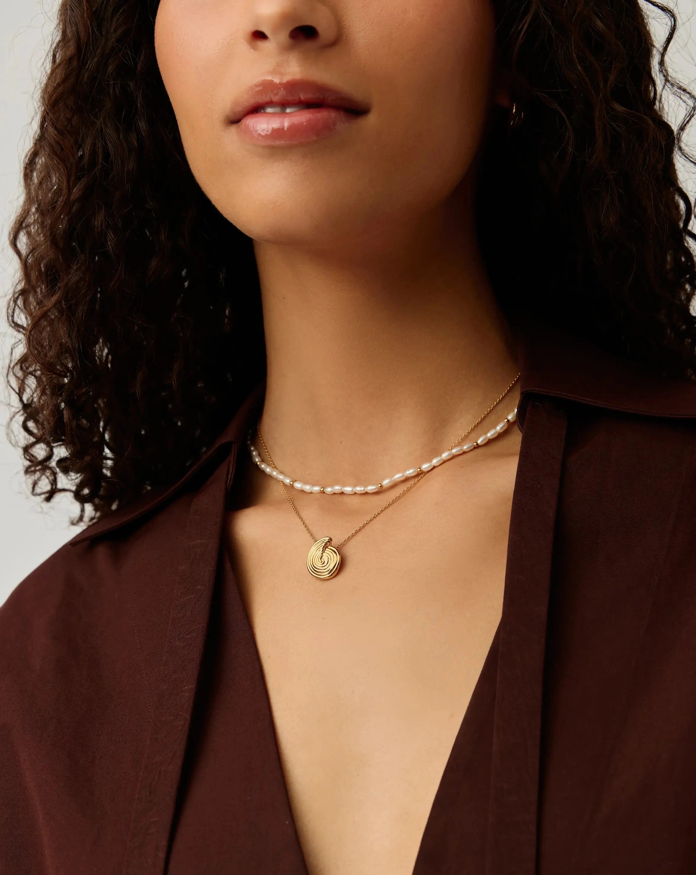 Elegant Spiral Pendant Necklace & Pearl Beaded Choker Set - 18k Gold Plated Jewelry for Women | Perfect for Date Night, Wedding & Special Occasions