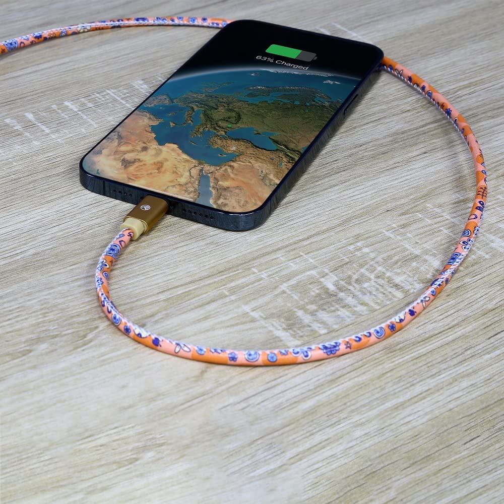 TELLUR Graffiti USB to Lightning Cable 3A Fast Charging 1m/3.3ft Durable Orange - Perfect for iPhone Charging at Home, Office & Travel