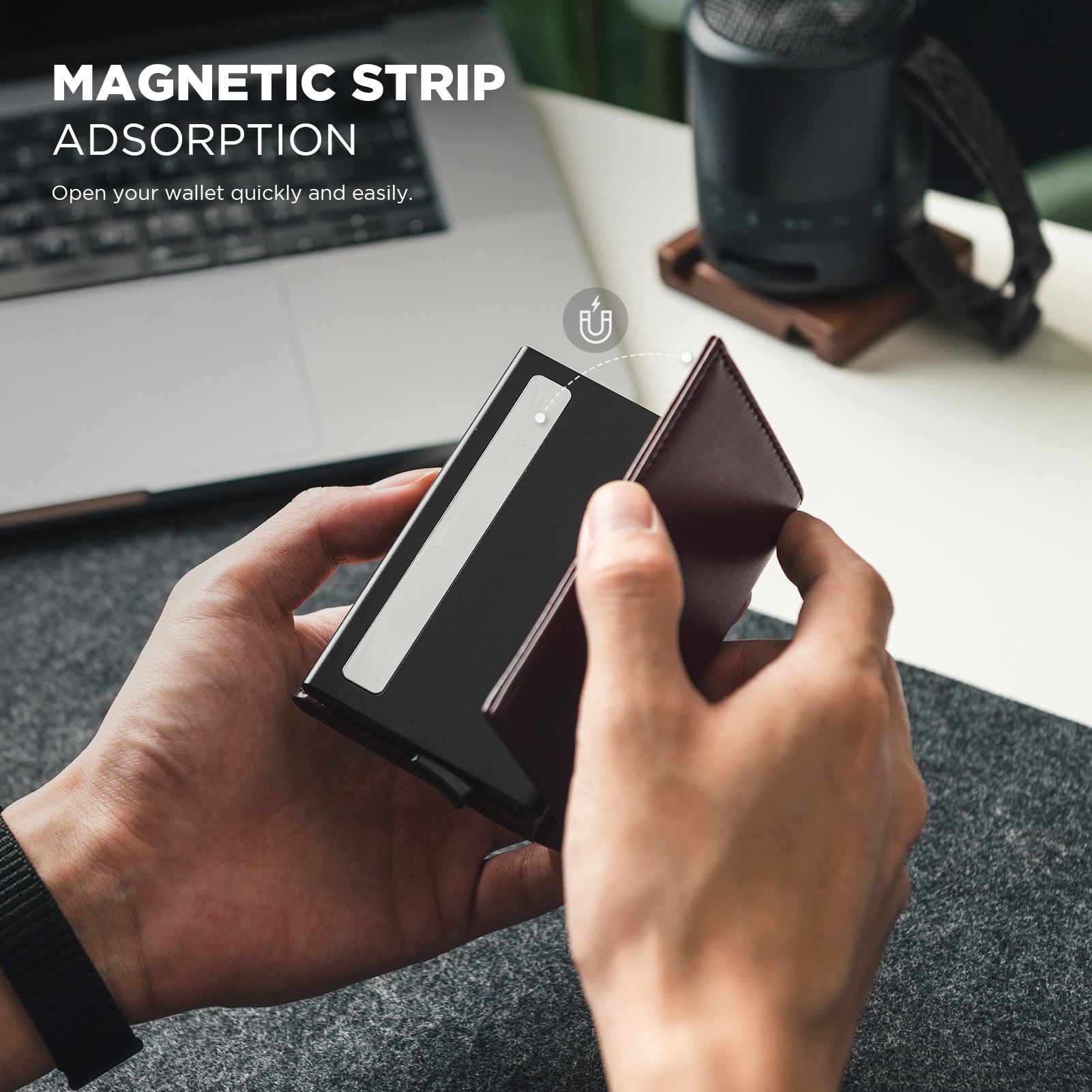 Genuine Leather Tri-Fold Wallet with Magnetic Closure - VC208P Slim RFID Blocking Wallet for Men, Perfect for Everyday Carry & Travel