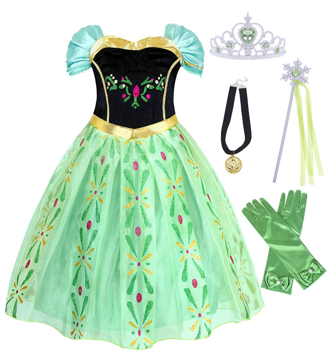 Kantenia Green Princess Dress for Girls - Elegant Christmas, Birthday & Halloween Party Dress with Accessories | Perfect for Costume Parties, Pageants & Dress-Up Play