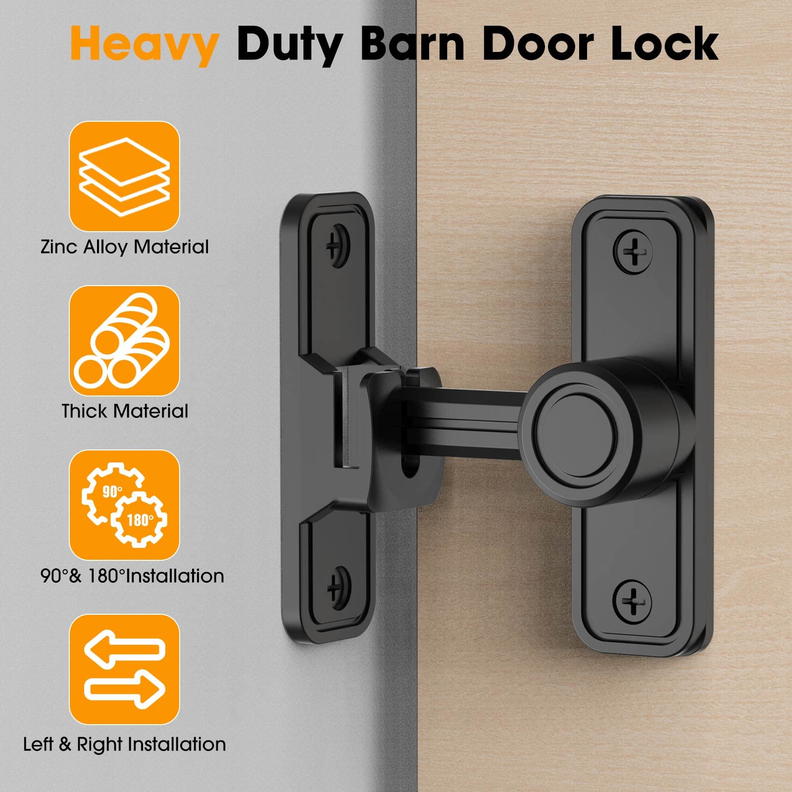 90 Degree Sliding Barn Door Lock Hardware - Black Flip Gate Latch for Barn Doors, Garden, Bathroom, Outdoor, Garage & Window | Secure & Stylish Home & Commercial Use