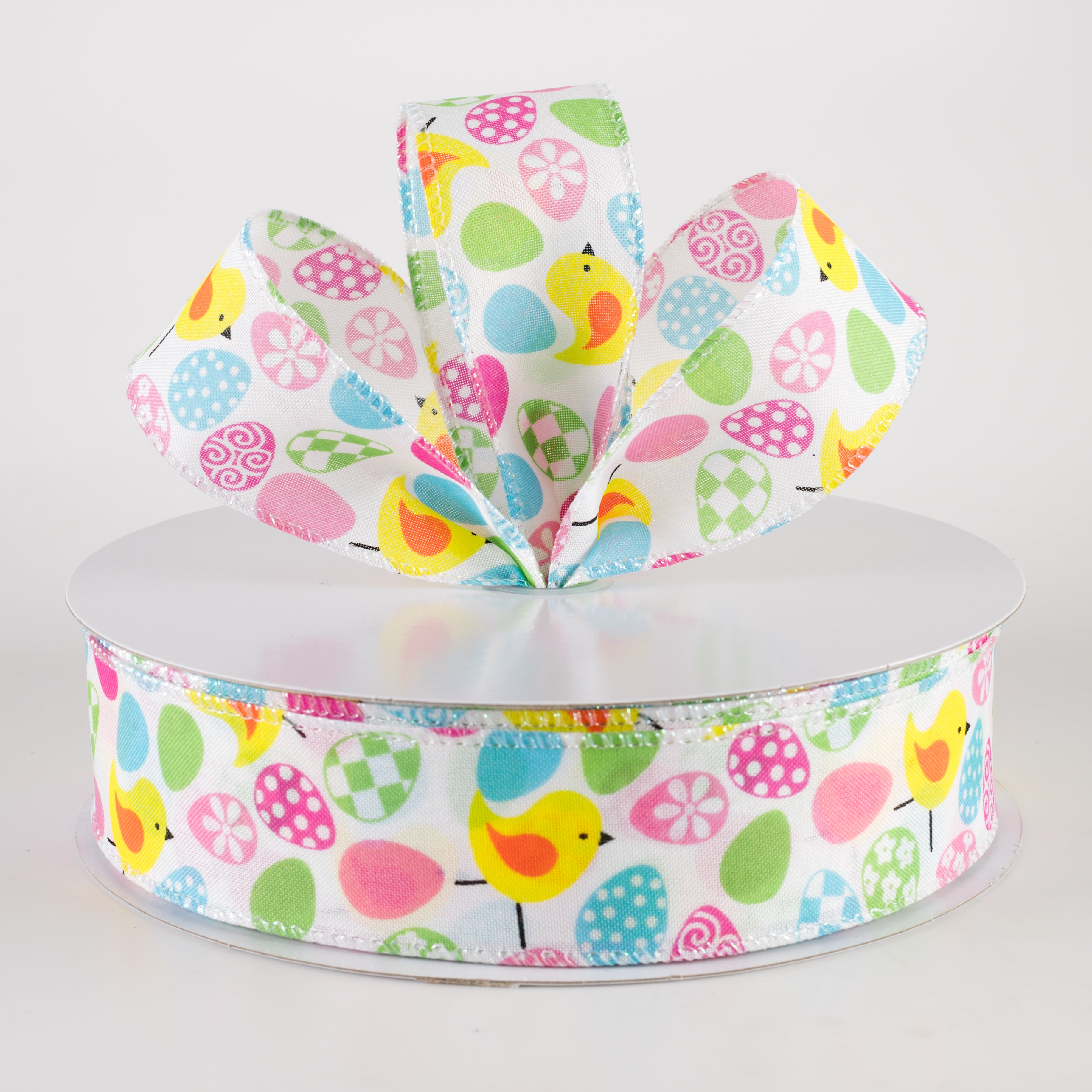 1.5 Inch Linen Patterned Easter Eggs & Chicks Ribbon (50 Yards) - Perfect for Easter Crafts, Gift Wrapping, and Spring Decorations