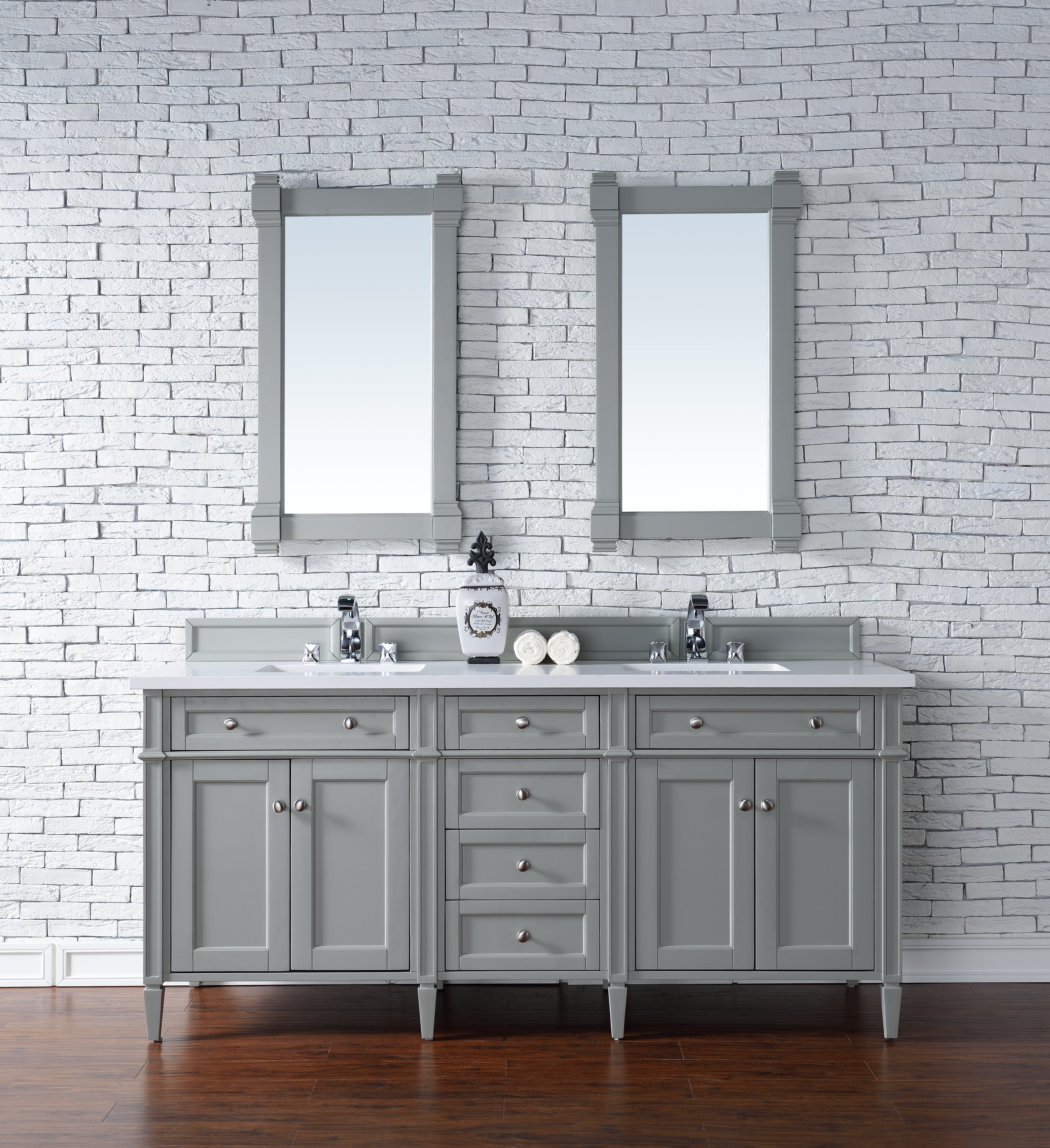 Brittany 72-Inch Urban Gray Double Bathroom Vanity with 3CM White Zeus Quartz Countertop - Perfect for Modern Master Bathrooms and Spacious Guest Suites