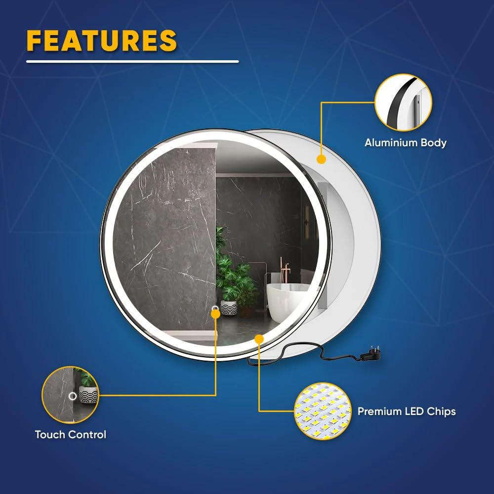 24 Inch Round LED Bathroom Vanity Mirror with Adjustable CCT (3000K/4000K/6000K) - Black Frame, 1440 Lumens, Touch Switch & Defogger - Perfect for Makeup, Shaving & Home Decor - High CRI 90+ Lighting