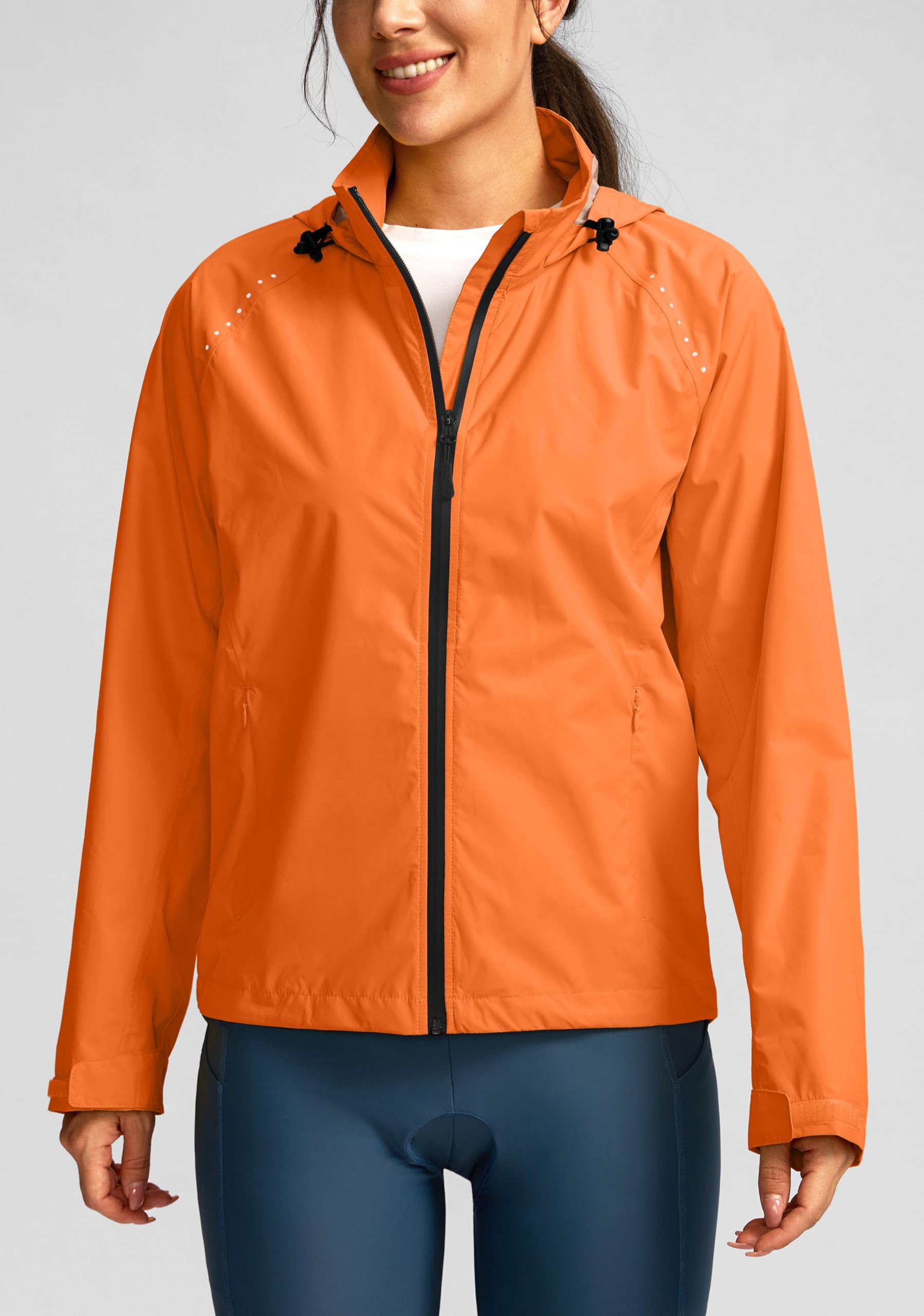 Bikewa Women's Waterproof Cycling Rain Jacket - Lightweight Windproof Reflective Running Windbreaker with Hood - Packable for Outdoor Sports, Commuting & Rainy Day Activities