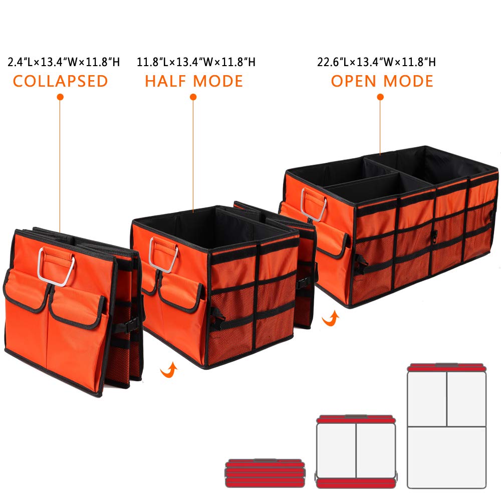 Collapsible Car Trunk Organizer with Non-Slip Straps - Large Multi-Compartment Storage for SUV, Truck, Minivan (Orange, Coverless) - Perfect for Road Trips, Grocery Shopping & Sports Equipment Storage