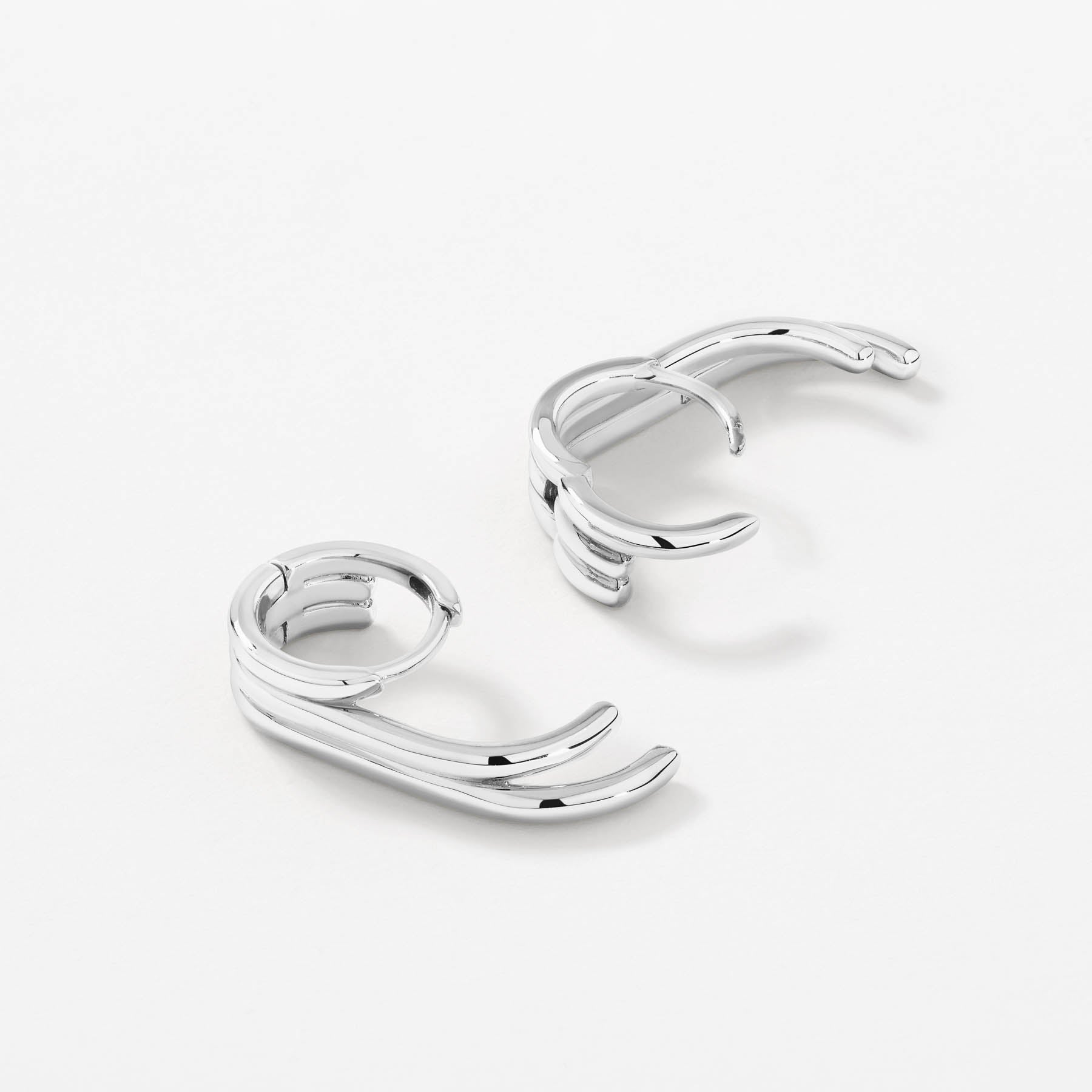 Silver Triple Lobe Cuff Huggie Earrings for Women - Trendy Minimalist Hoop Earrings for Everyday Wear, Date Night & Special Occasions