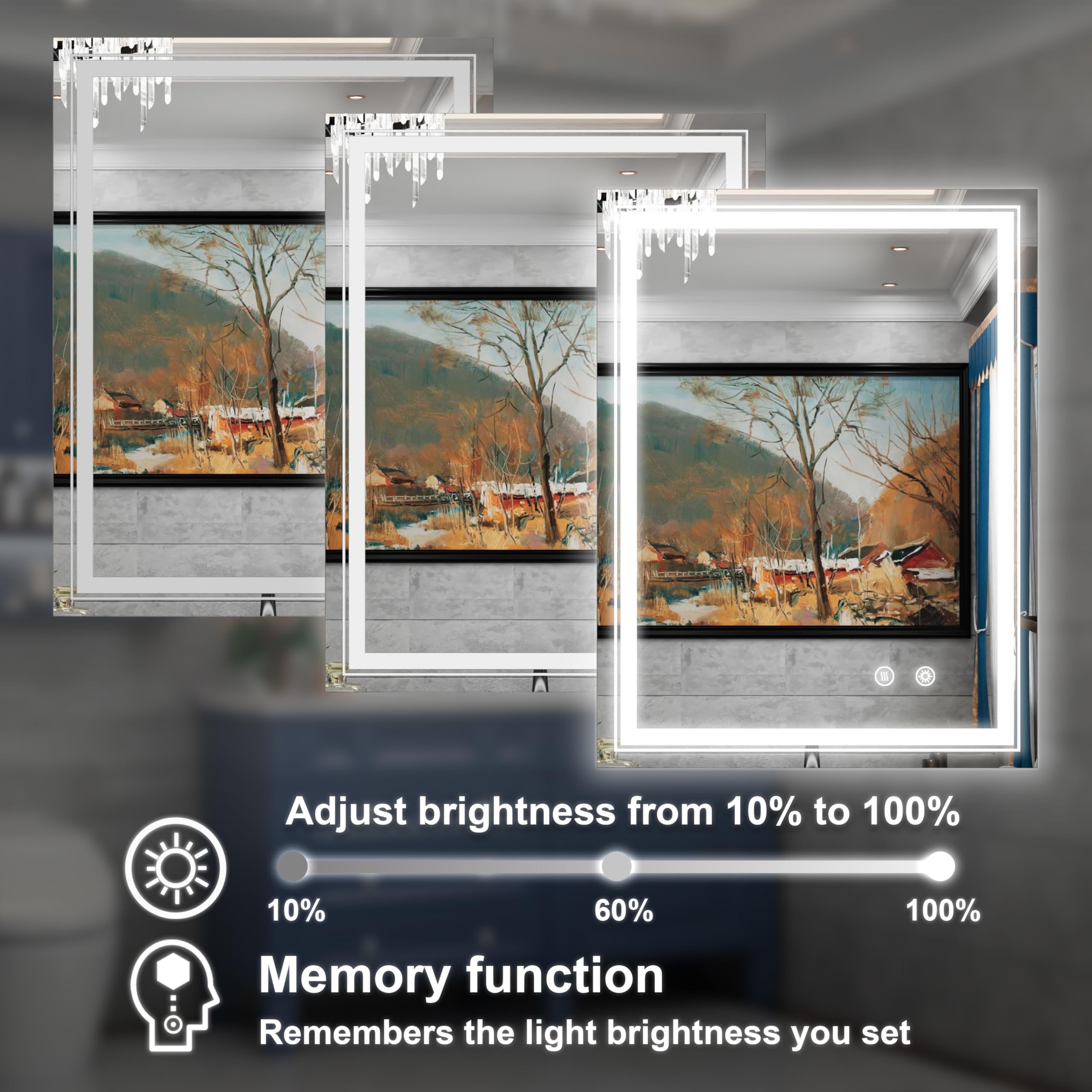 28 x 36 Inch LED Bathroom Mirror with Lights - Anti-Fog, Dimmable Memory Function, Wall Mounted Vanity Mirror (Horizontal/Vertical) for Modern Bathroom Decor & Makeup Application