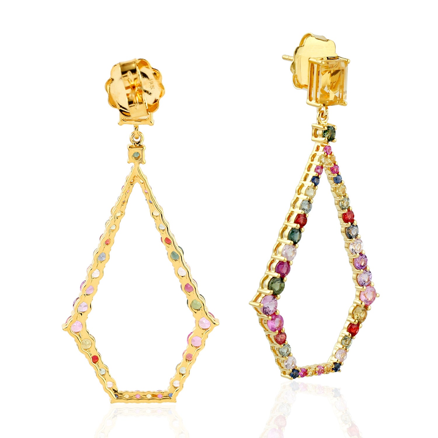 Baguette Cut Citrine Prong Set Multi Sapphire Gemstone Gold Dangle Earrings - Perfect for Weddings, Parties & Evening Events