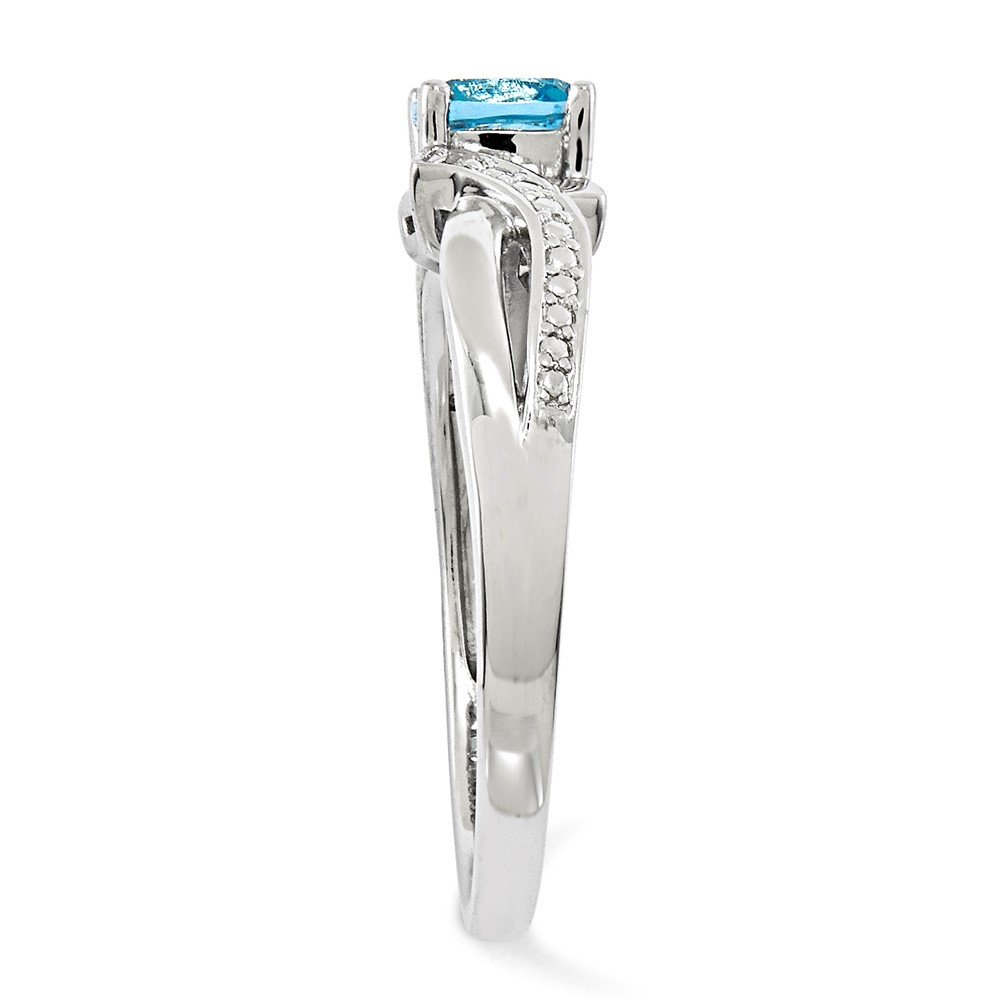 925 Sterling Silver Swiss Blue Topaz & Diamond Ring for Engagement