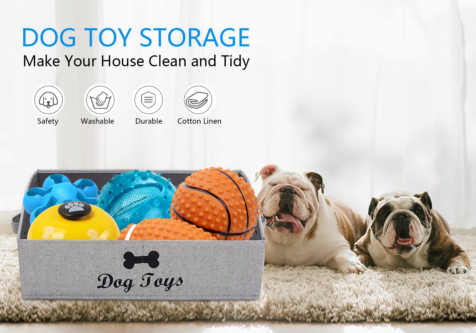 Morezi Dog Toy Storage Basket - Organize Pet Toys, Blankets & Leashes - Perfect for Living Room, Playroom, Closet or Shelf - Durable Grey Stripe Design - Great Gift for Dog Lovers