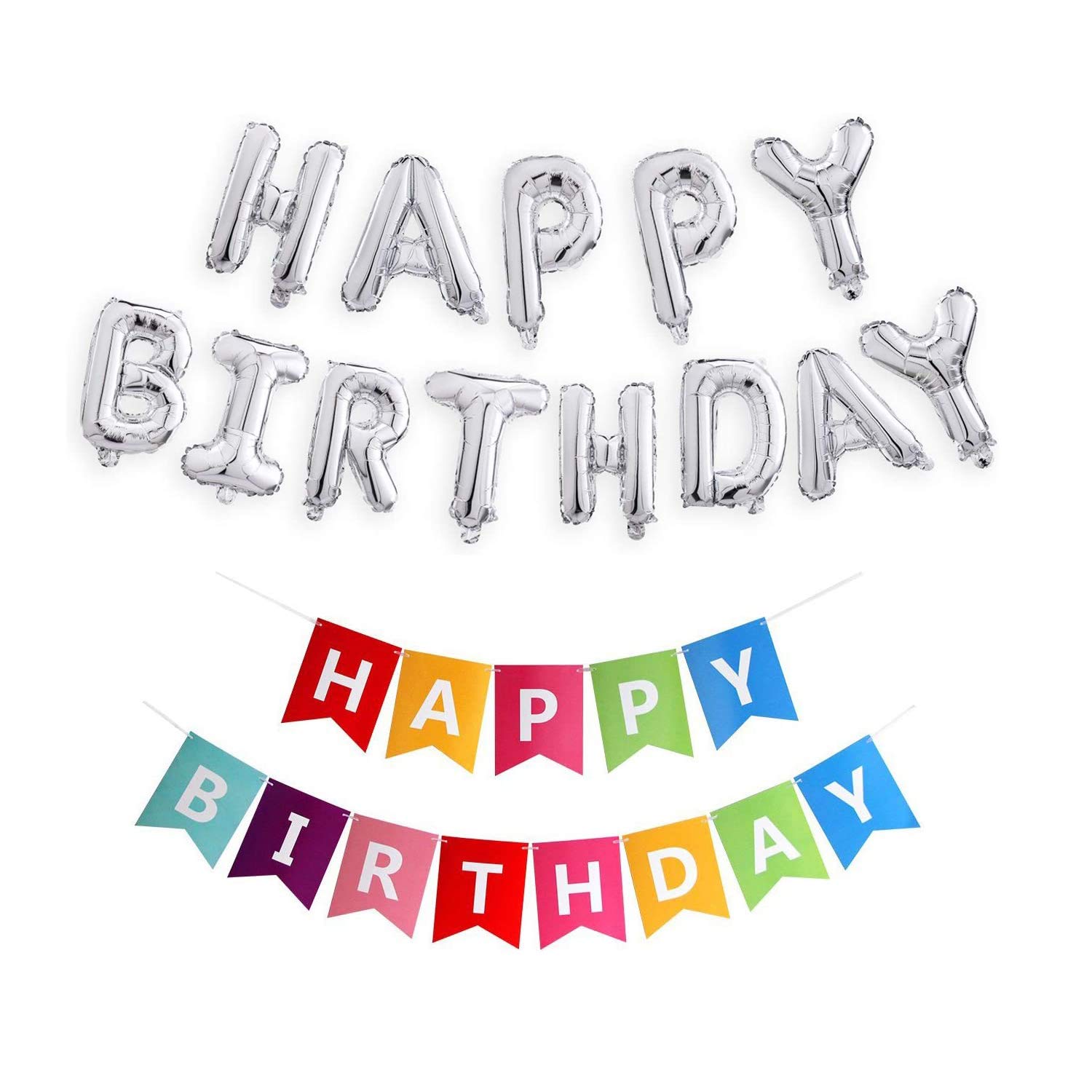 WAUNFOON Golden Sparkle Birthday Party Decorations Kit - Happy Birthday Banner, Balloon Signs & Funny Party Supplies for Boys (Silver) | Perfect for Kids Birthday Parties, Baby Showers & Special Celebrations