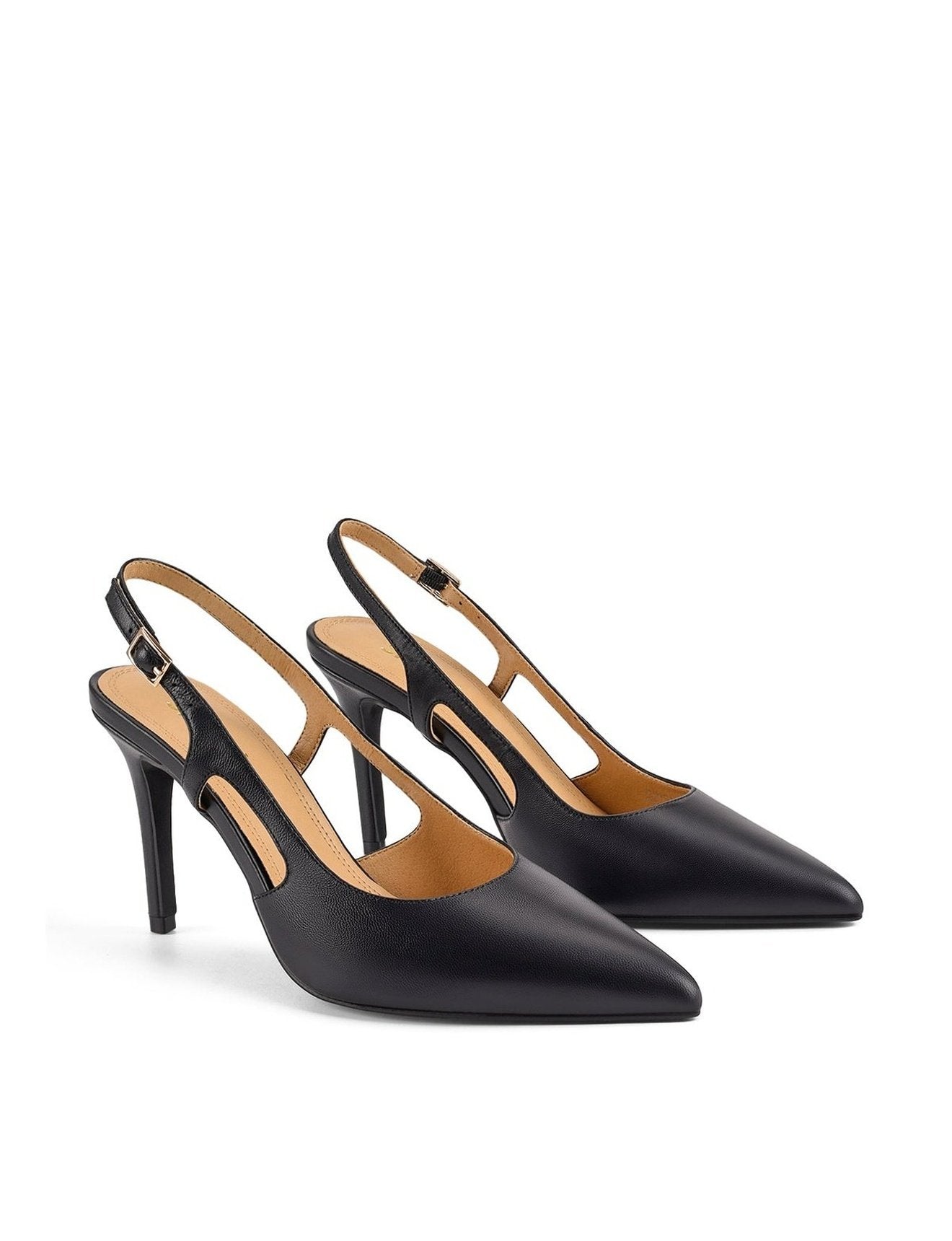 Elegant Black Leather Cinch Slingback Heels - Women's Fashion Shoes for Work, Party & Special Occasions
