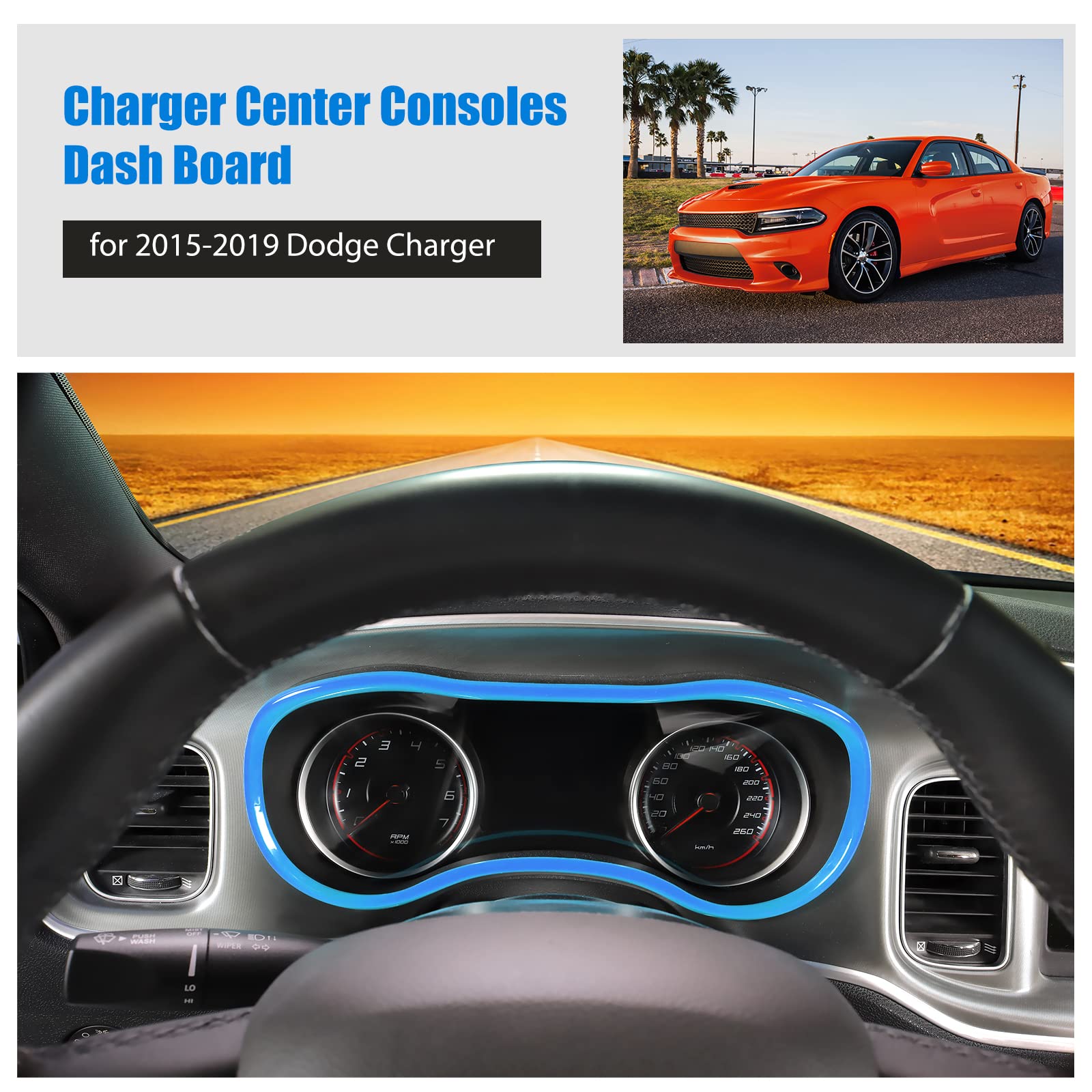 2015-2019 Dodge Charger ABS Bright Blue Center Console Dash Trim - Voodonala Charger Accessories for Interior Upgrade | Perfect for Car Enthusiasts & Custom Modifications