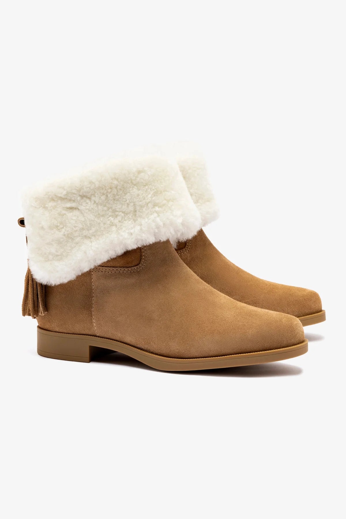 Verbier Bootie in Peanut Suede & Natural Shearling - Cozy Winter Ankle Boots for Women | Perfect for Casual Outfits, Snow Days & Holiday Gatherings