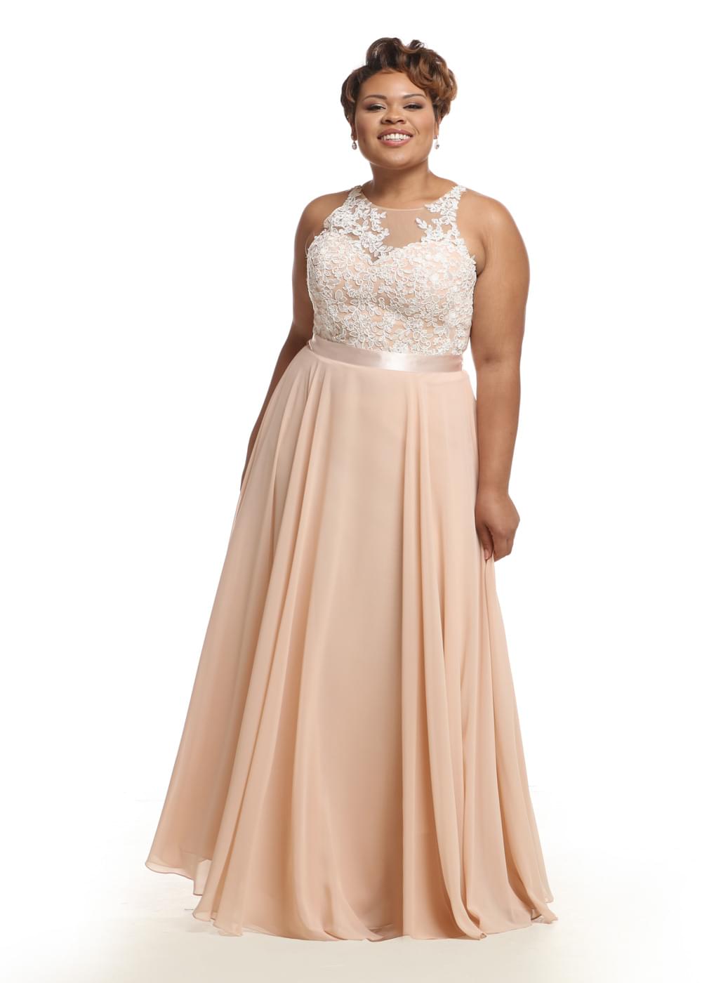 Elegant 80039 Chiffon Bridesmaid Dress with Illusion Lace Halter Neckline - Perfect for Weddings, Prom & Formal Events