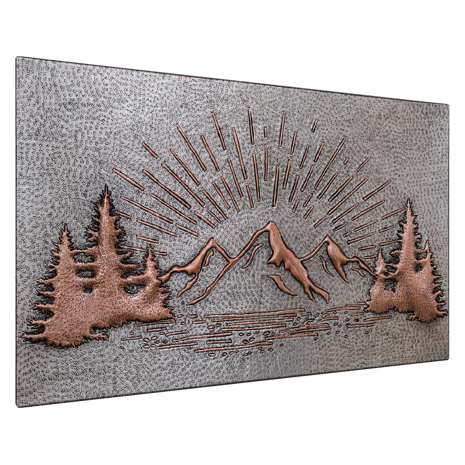 Handmade Copper Kitchen Backsplash Tile - Mountain Sunrise Design, Nature-Inspired Copper Backsplash Panel for Indoor/Outdoor Wall Decor (Gray & Copper) | Perfect for Kitchen Remodel, RV, and Outdoor Living Spaces