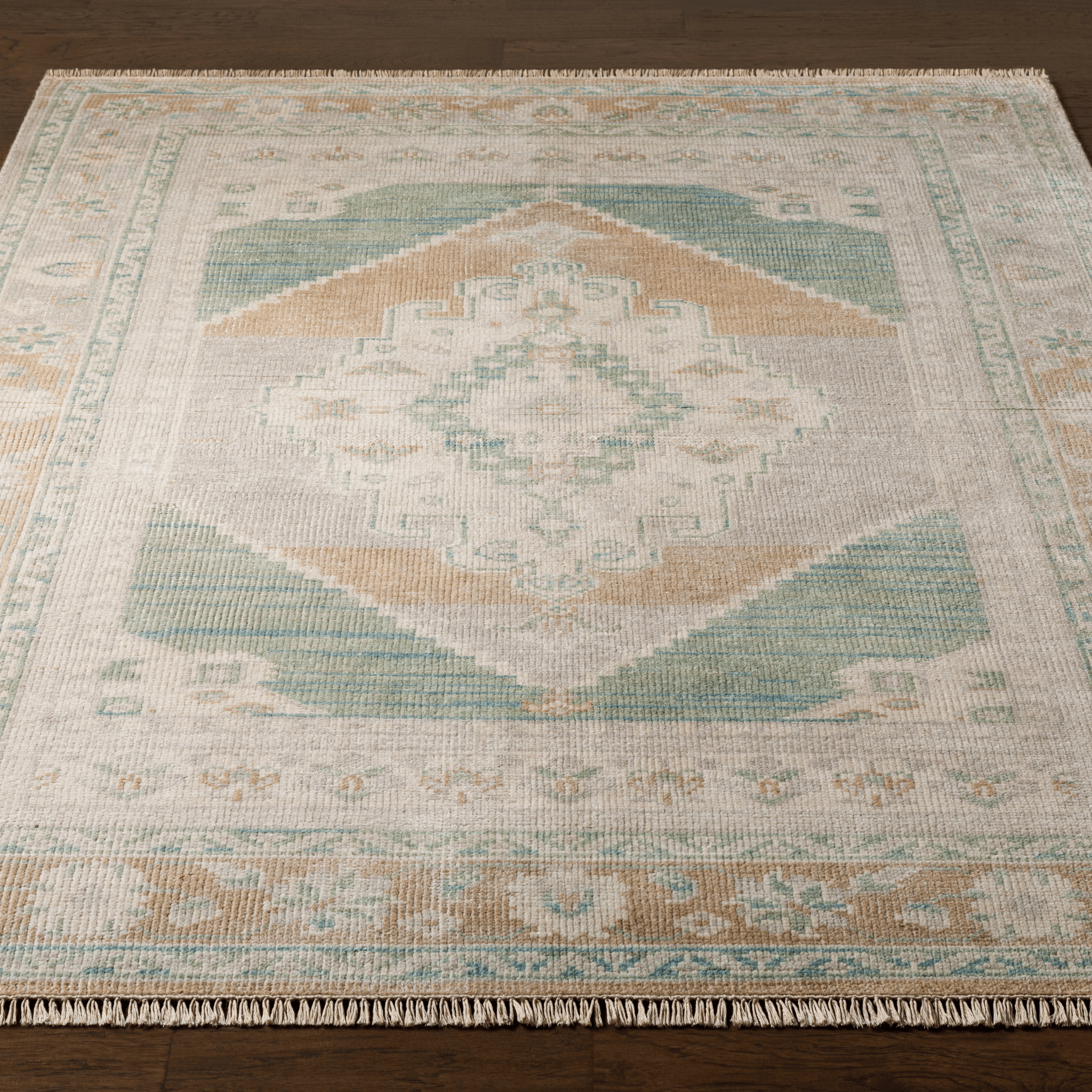 Anadolu Beige & Seafoam Wool Blend Area Rug - Soft & Durable Handmade Carpet in Multiple Sizes (5x7, 8x10) - Perfect for Living Room, Bedroom & Home Decor