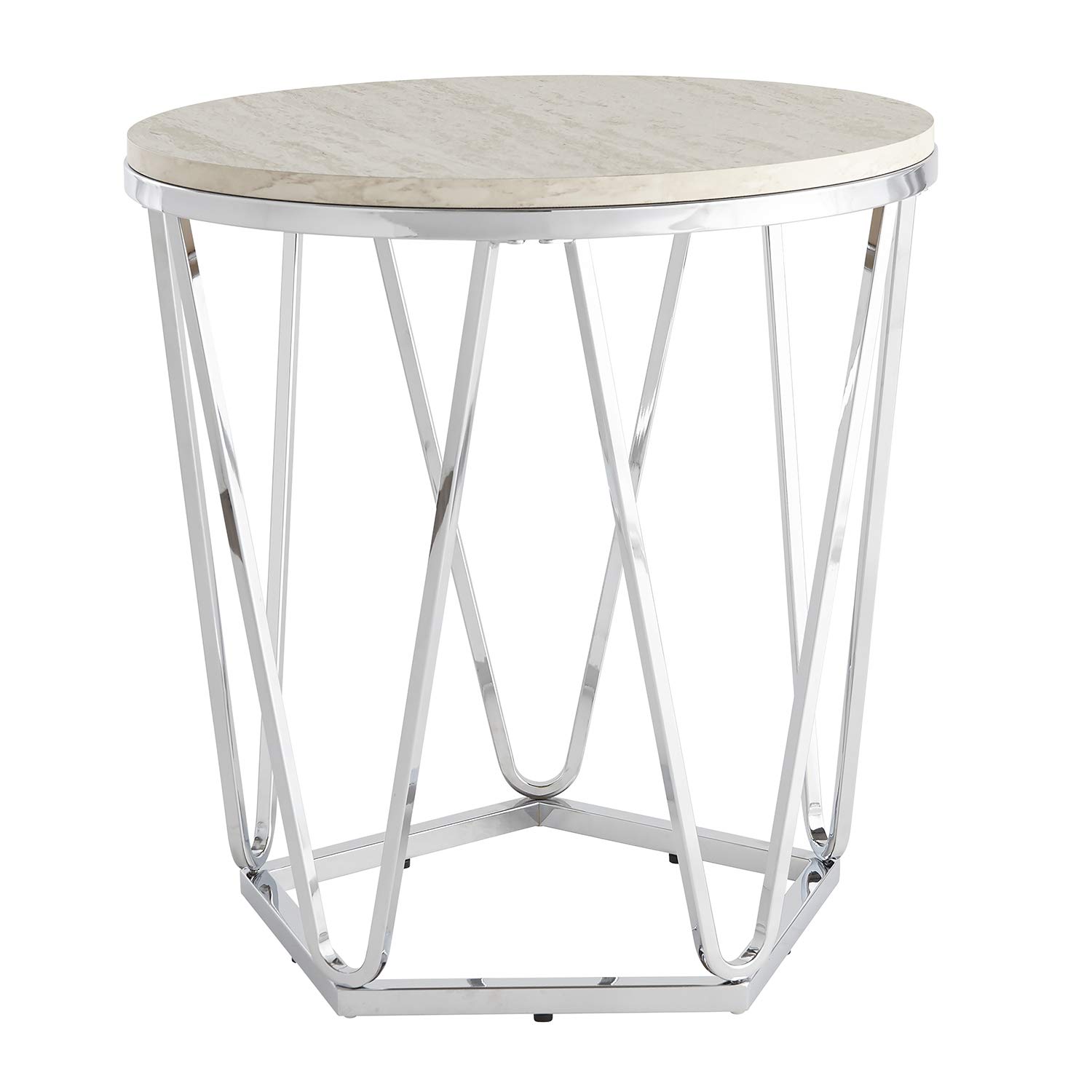 SEI Furniture Luna Faux Stone Round Side Table - Silver Finish Modern Accent Table for Living Room, Bedroom, or Outdoor Patio Decor