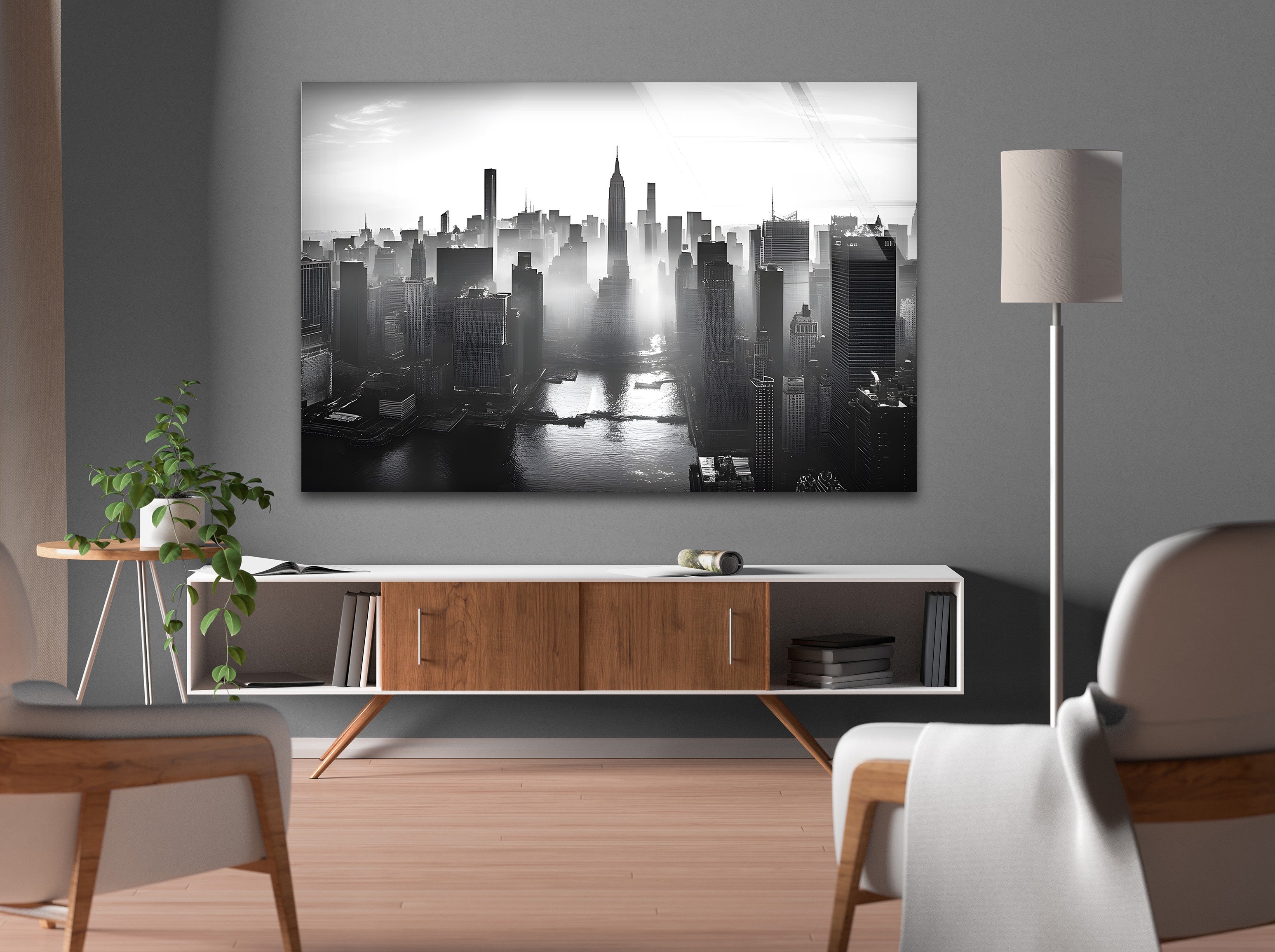 Black and White New York City Skyline Wall Art - Modern Glass Canvas Print for Home & Office Decor | Perfect for Living Room, Bedroom, or Workspace